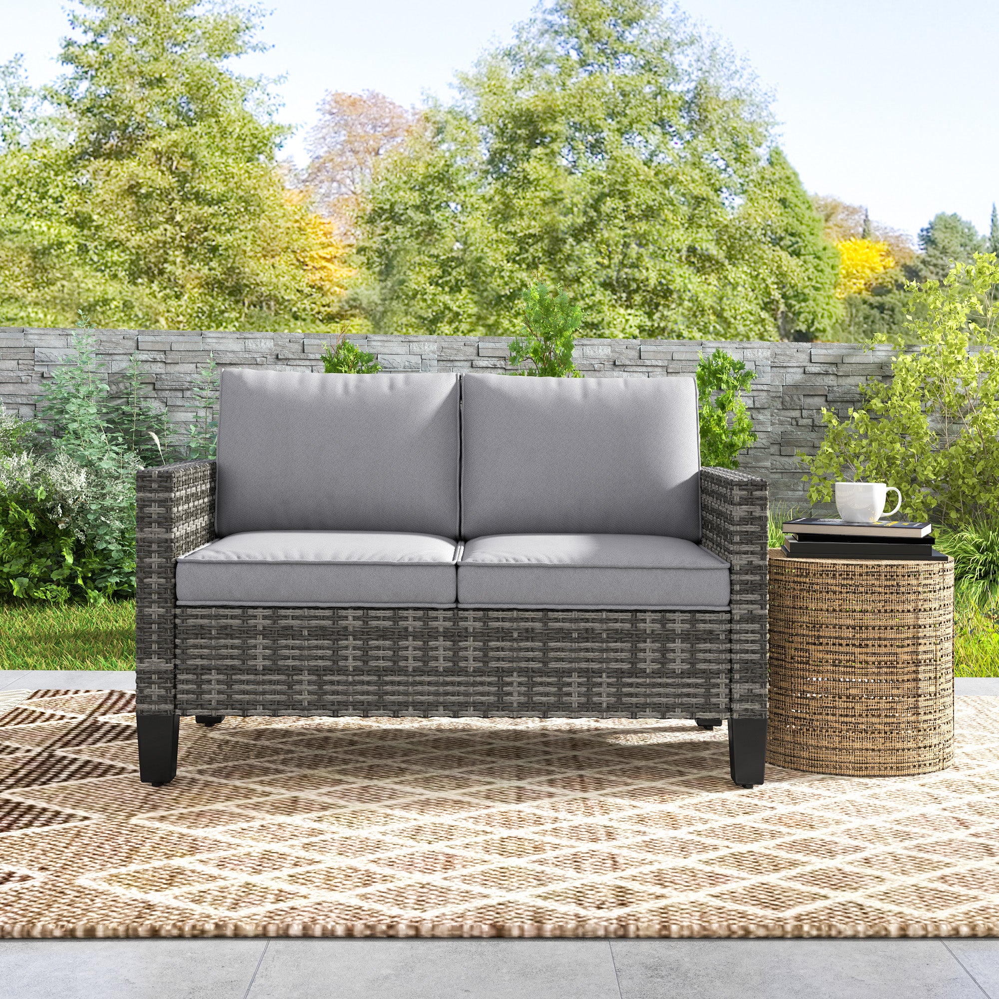 Outsunny Two-Seater Rattan Outdoor Sofa - Dark Grey