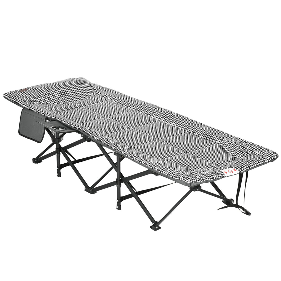Outsunny Foldable Camp Bed, Padded Patio Camping Bed with Carry Bag, Magazine Bag and Cup Holder for Outdoor, Garden, Black