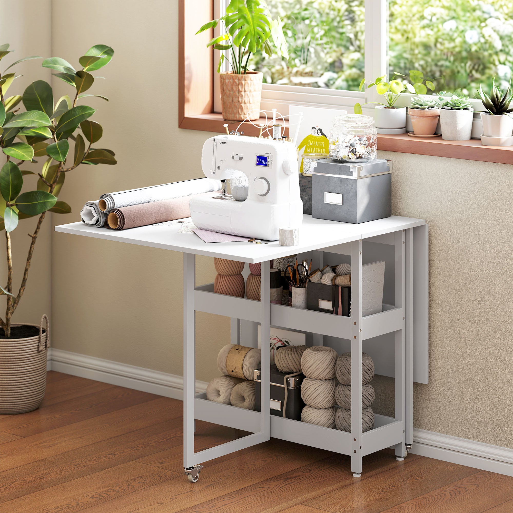 HOMCOM Four-Person Drop Leaf Table - White