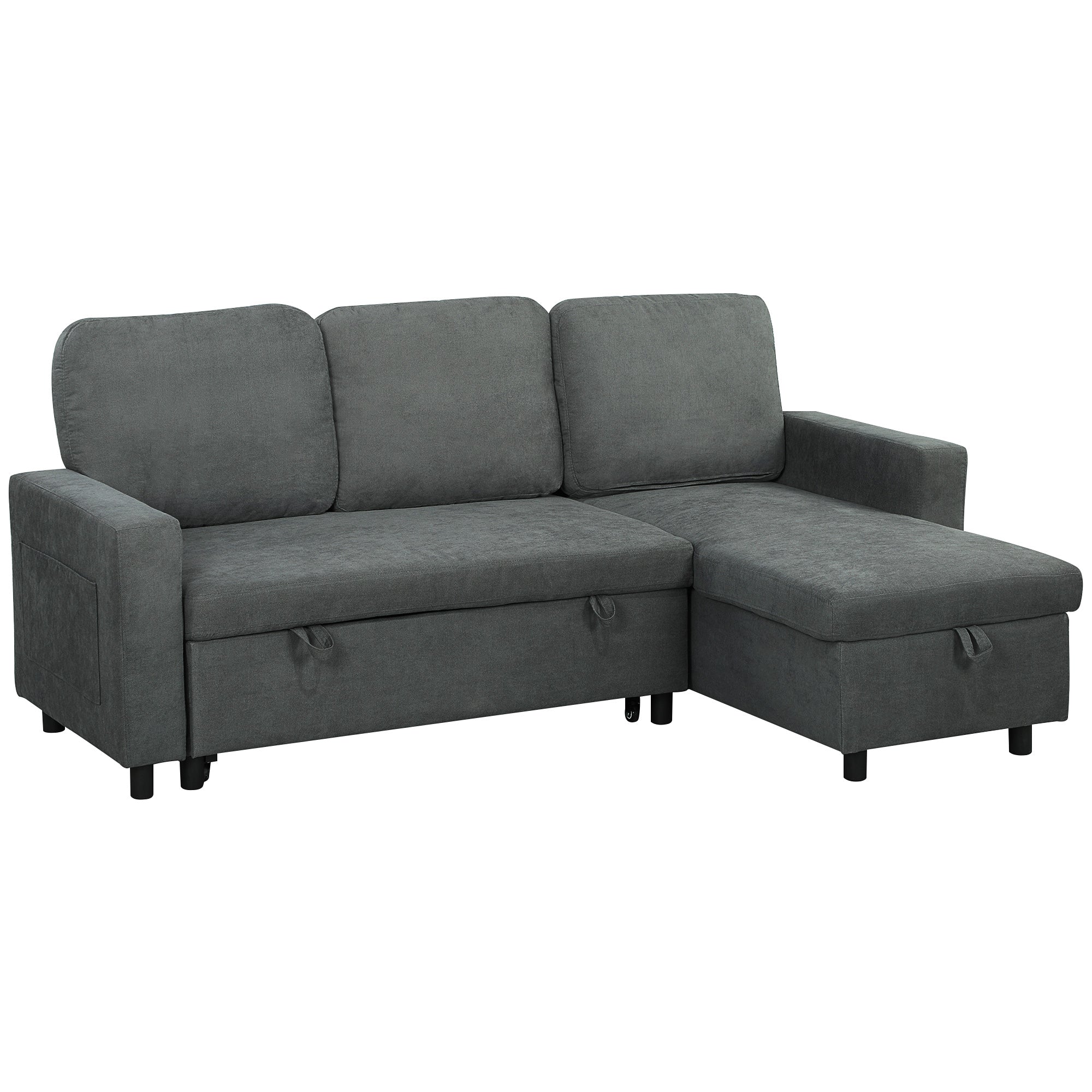 HOMCOM L Sofa Bed, with Storage - Charcoal Grey