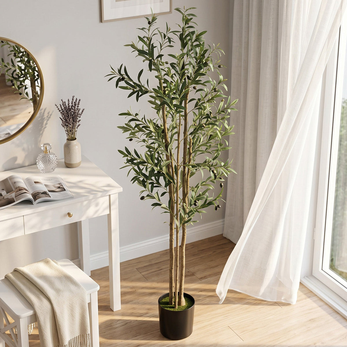 HOMCOM 175 cm Artificial Olive Tree, Tall Faux Plant with 787 Leaves & Adjustable Branches,