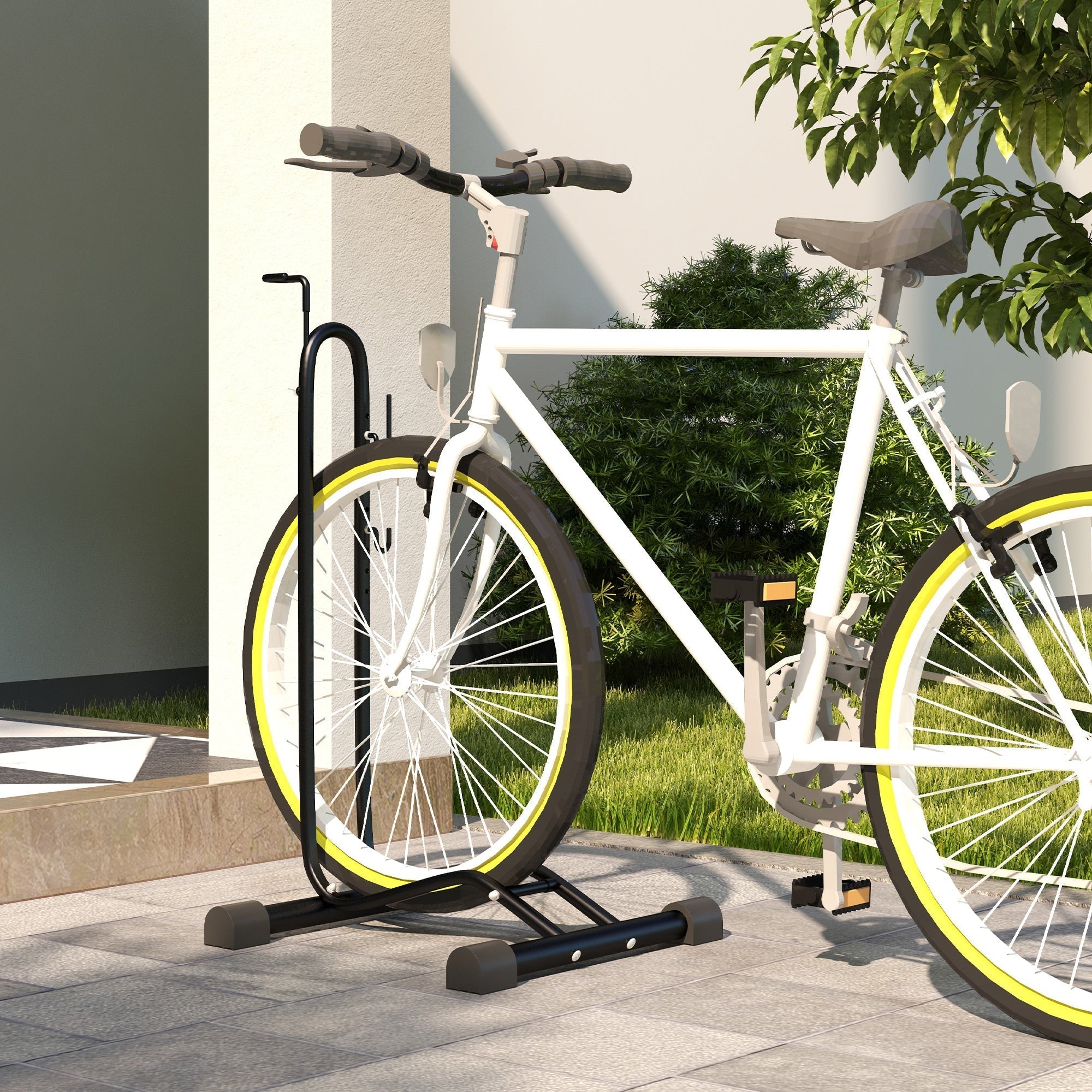SPORTNOW Vertical and Horizontal Bike Rack Bicycle, Storage Stand with Adjustable Hooks, for 24"-29" Wheels, 700c Bike