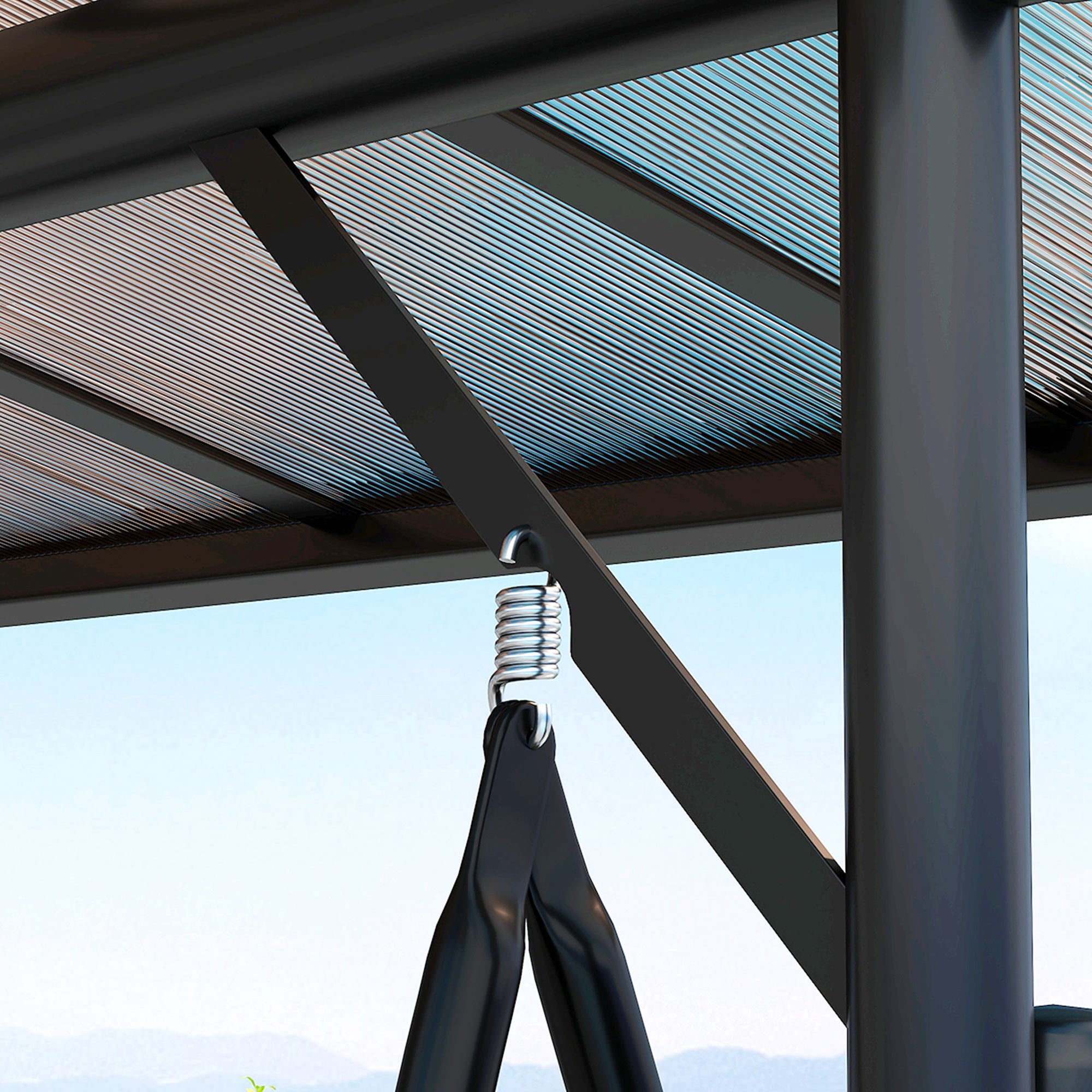 Outsunny Convertible Three-Seater Swing Bench Bed - Black