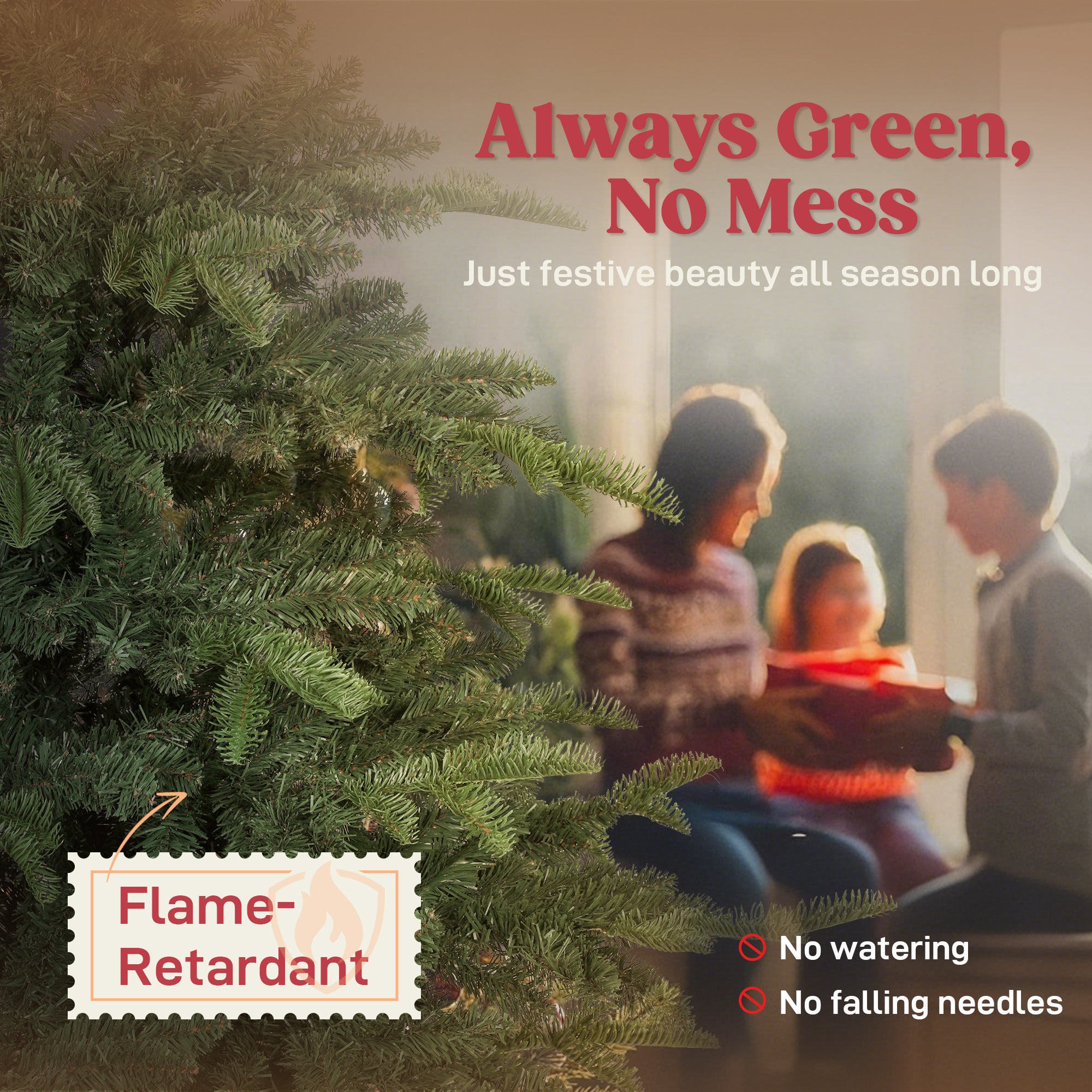 HOMCOM 6ft Artificial Christmas Tree with Realistic Branches, Easy Assembly - Green