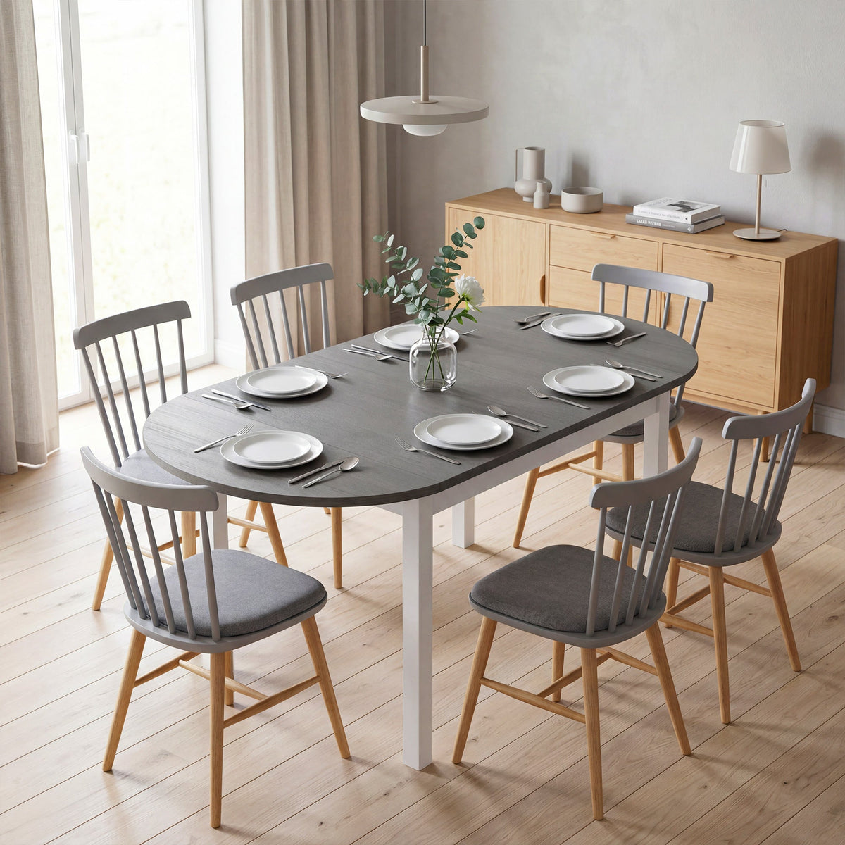 HOMCOM 4-6 Person Wooden Drop-Leaf Table - Grey