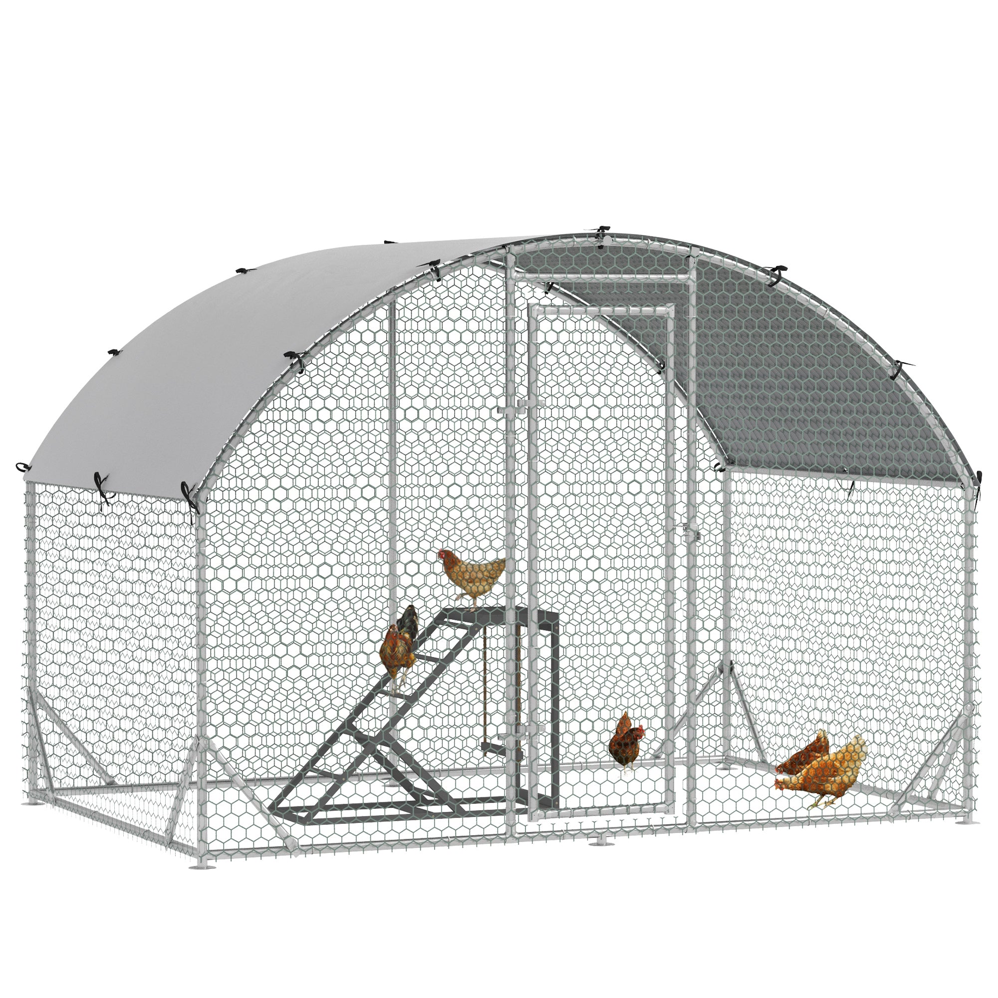 PawHut Walk-In Chicken Run, Metal Chicken Coop with Cover, Outdoor Hen Poultry House Cage with Chicken Activity Shelf, for Chickens, Rabbits, Ducks, 2.8 x 1.9 x 2m