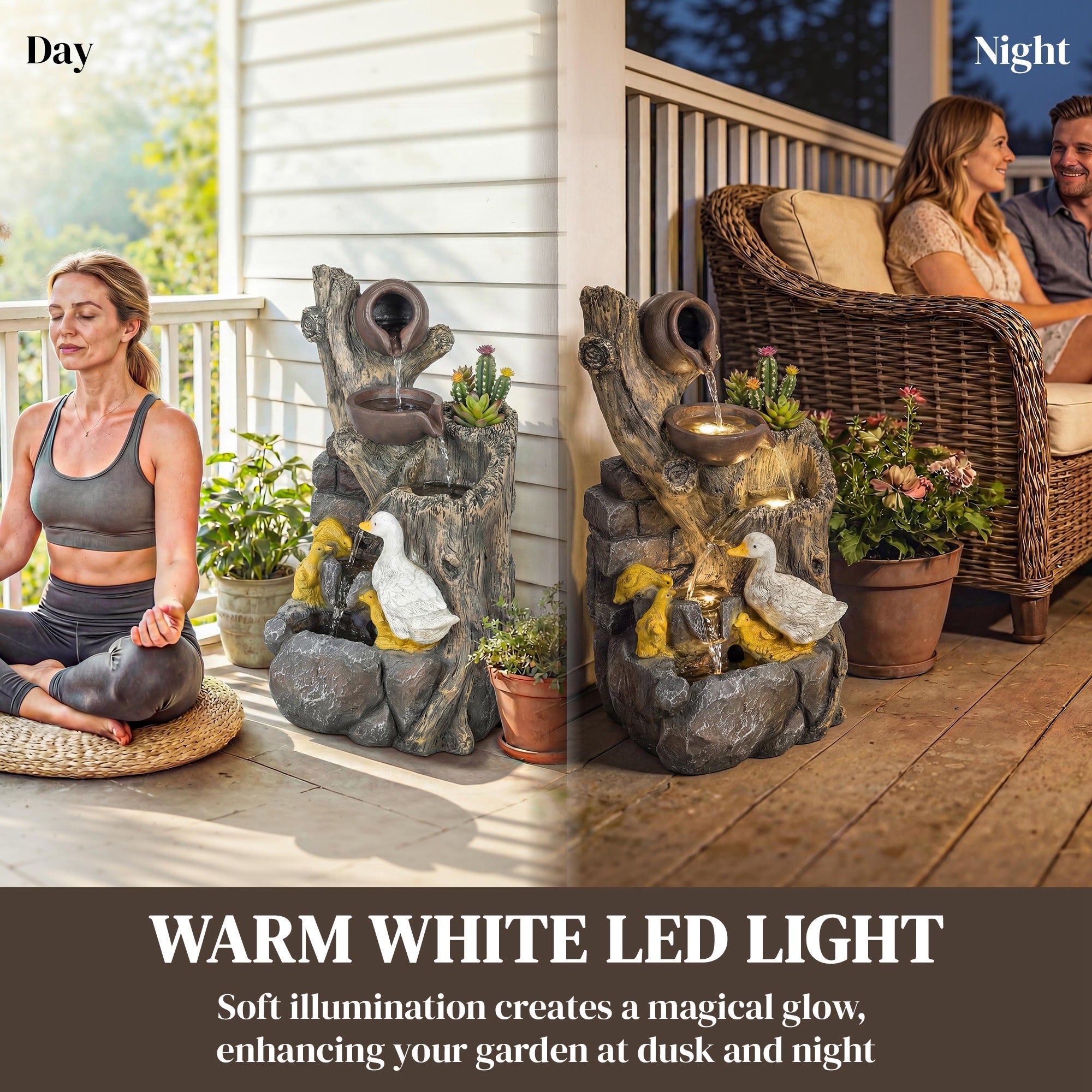 Outsunny 5-Tier Outdoor Waterfall Fountain, Freestanding Self-Contained Cascading Water Feature Garden Landscape