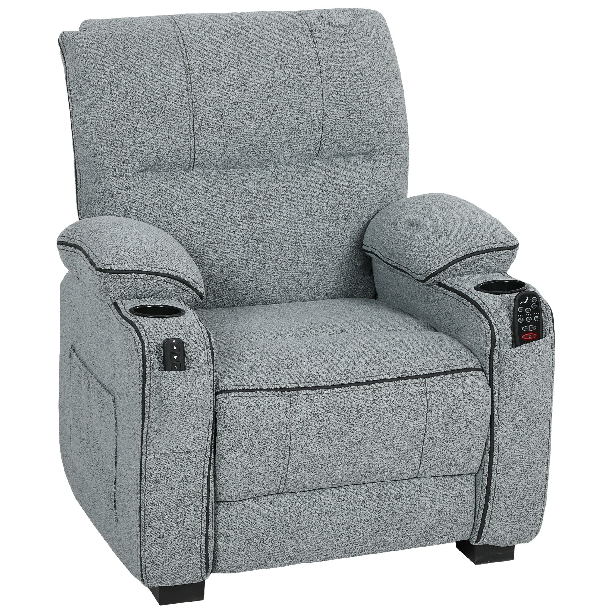 HOMCOM Electric Massage Recliner Armchair with Vibration, Heat, Whisper-Quiet Motor, Memory Function, Velvet Power Reclining Chair with Spring Pack, USB Port, Footrest, Side Pocket, Cup Holders, Grey