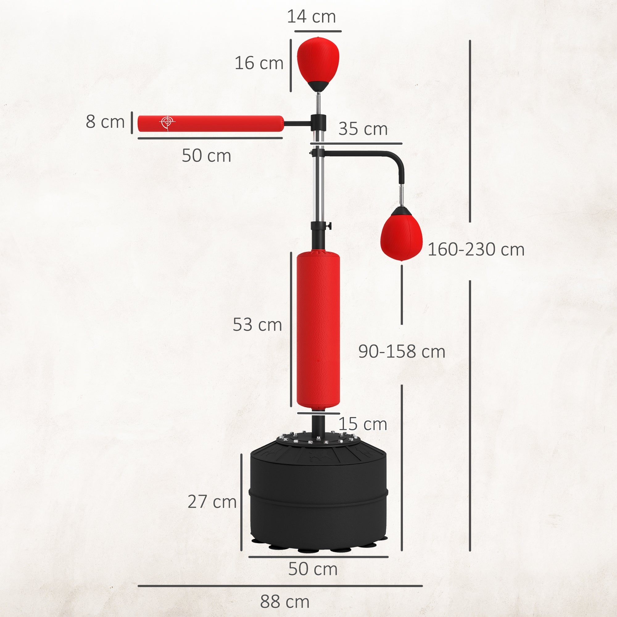 HOMCOM 4-in-1 Boxing Punching Bag, Freestanding with 2 Speed Bals, 360 Reflex Bar, 160-230cm Adjustable Height, Red