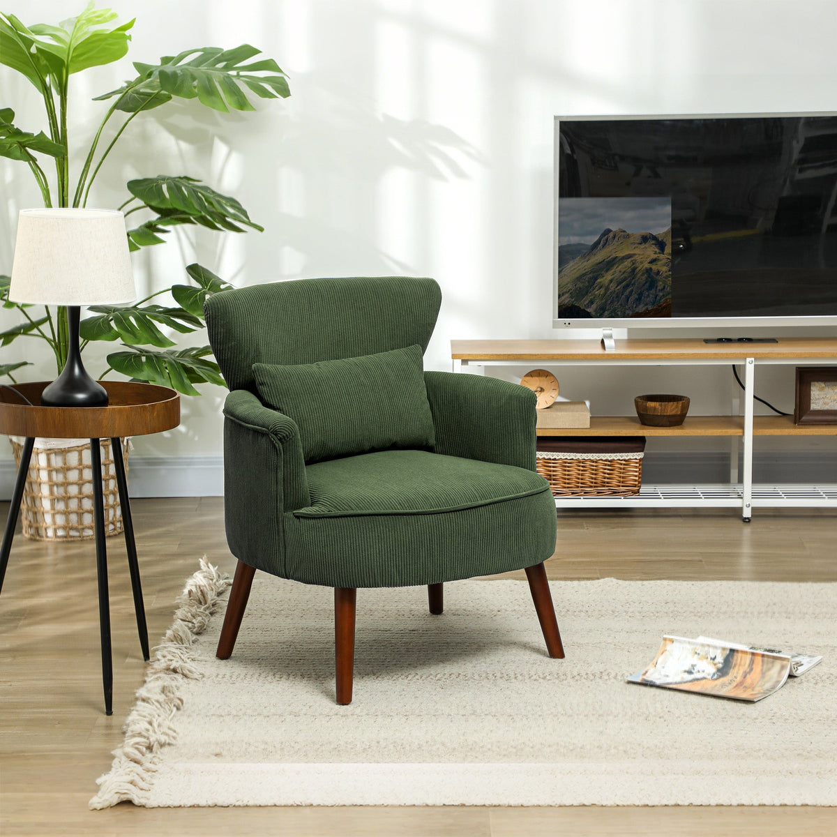 HOMCOM Corduroy Retro Accent Chair - Green