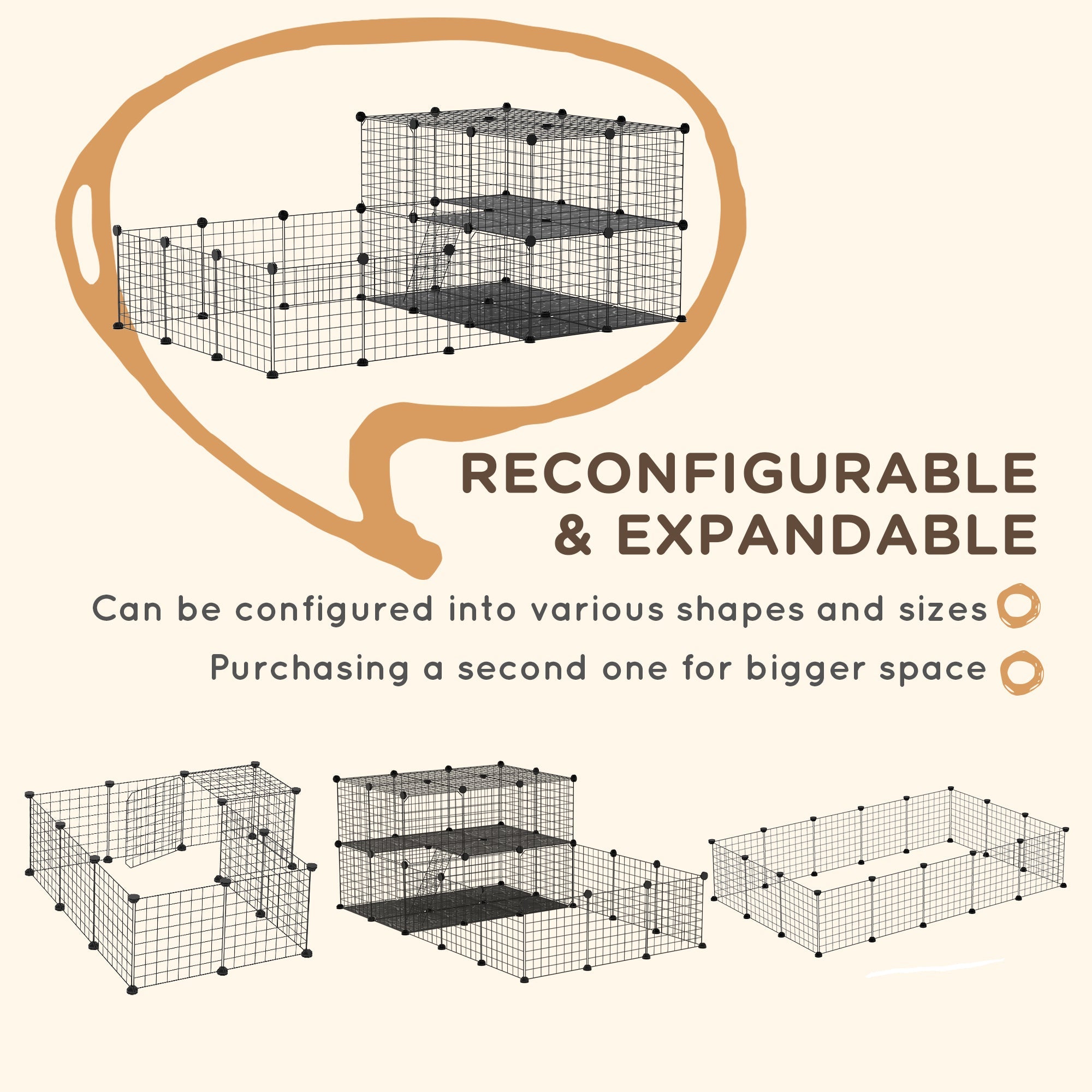 PawHut Pet Playpen with Door, Guinea Pigs Metal Mesh Cage for Small Animal, Chinchilla, 175 x 105 x 70 CM, Black