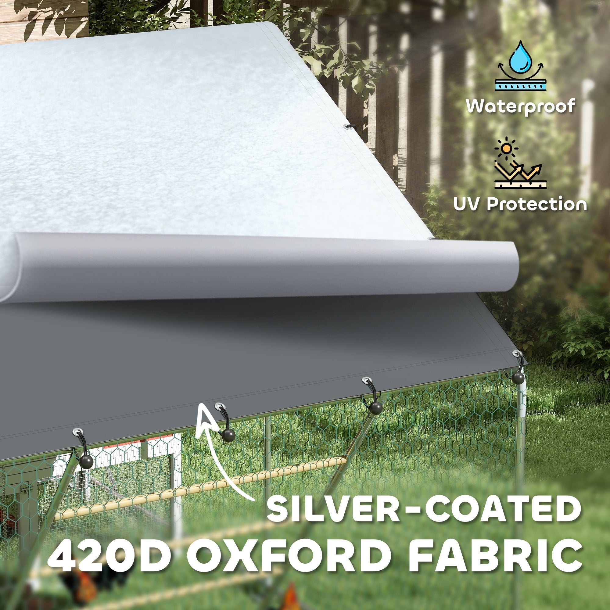 PawHut Walk-in Chicken Run w/ Cover, Feeding Door, Hanging Feeder, Perch, for 6-8 Poultry