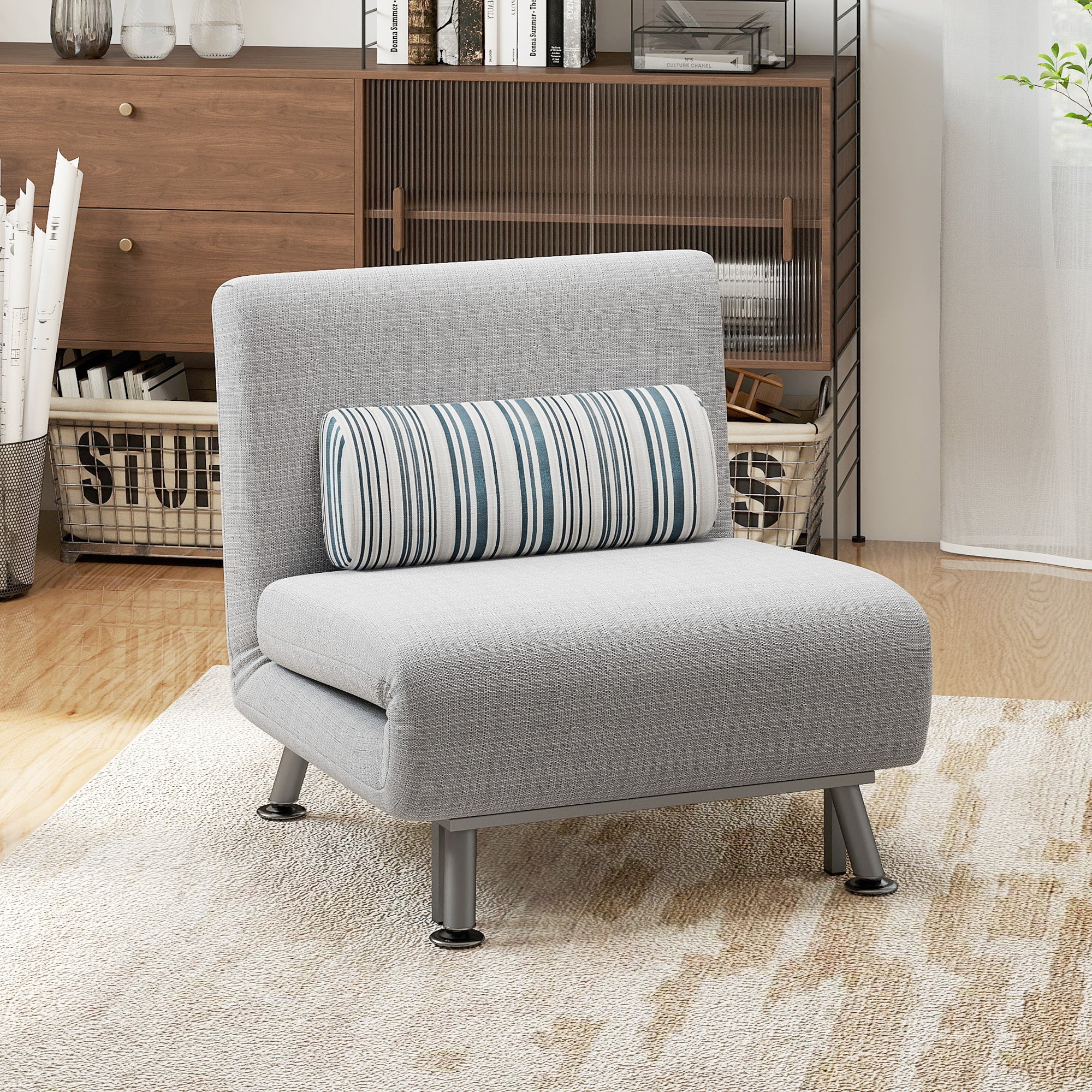 HOMCOM Single Sofa Bed, 1 Person Sleeper Foldable Lounge with Pillow, Grey