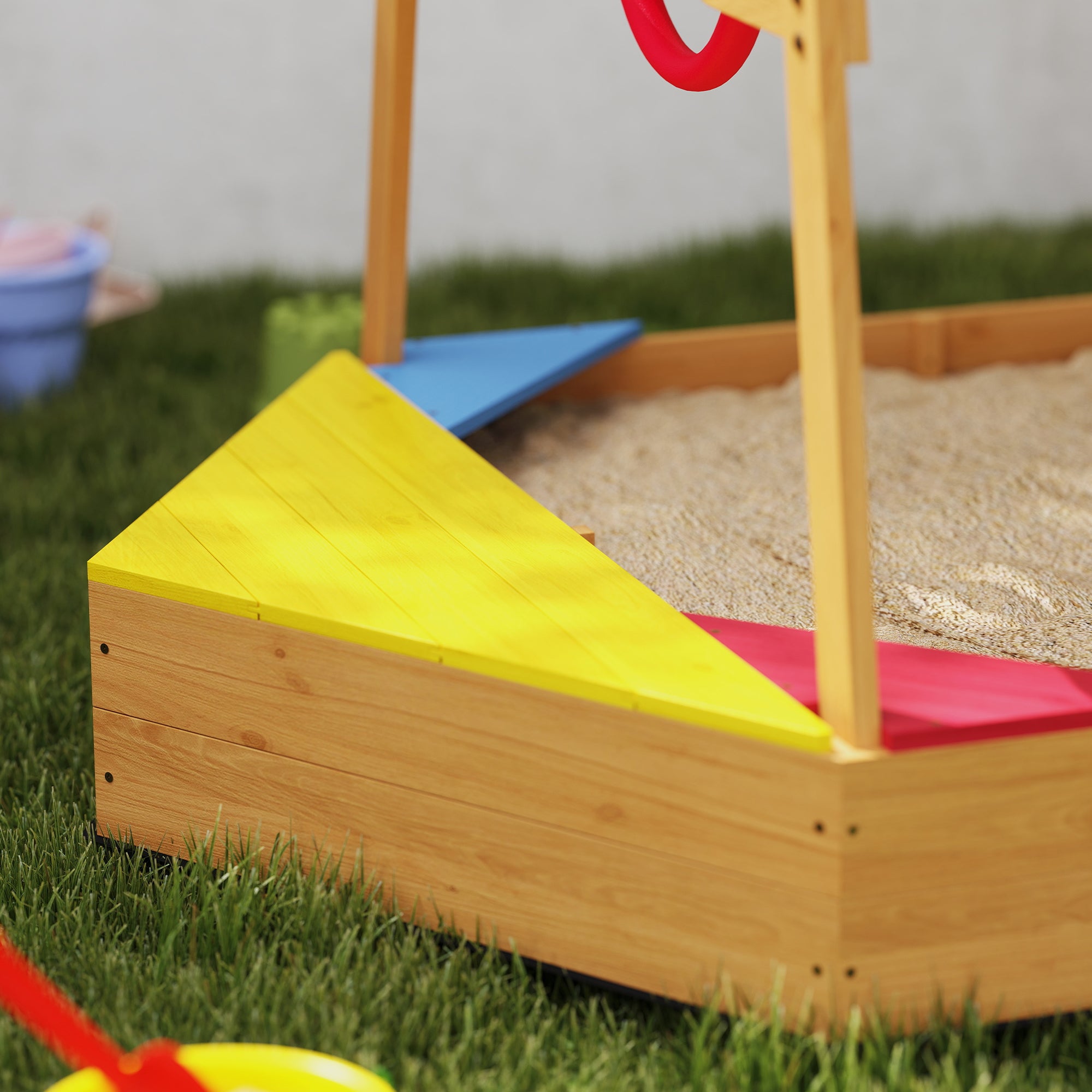AIYAPLAY Wooden Kids Sandpit Boat Style with Canopy, 4 Seats, Rudder, Bottom Liner, for Children 3-8 Years, Yellow