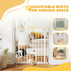PawHut Adjustable Pet Gate with Cat Door, Pressure Fit Barrier for Doorway and Hallway, 75-85 cm, White