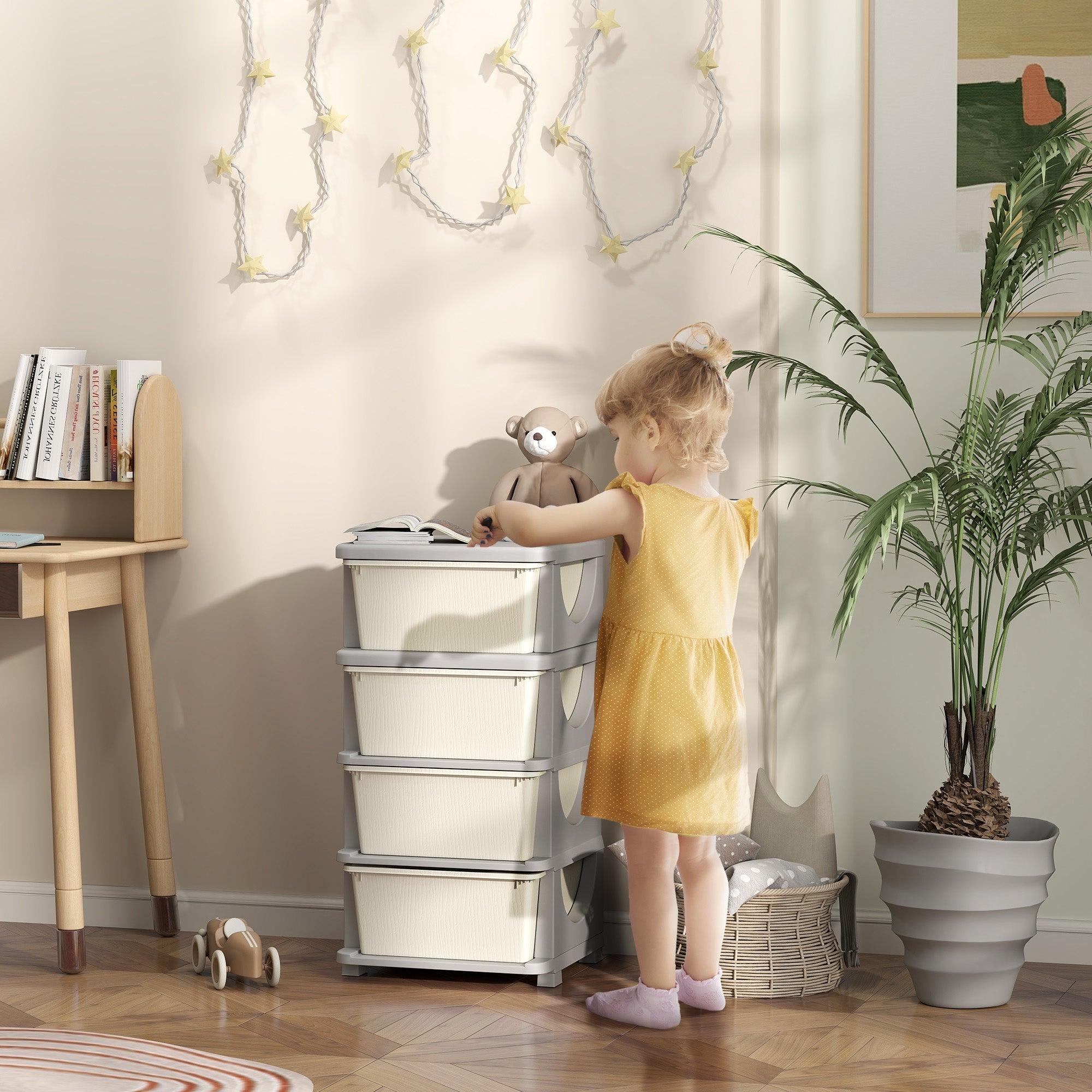 HOMCOM Four-Tier Kids Storage Boxes, with Four Drawers - White