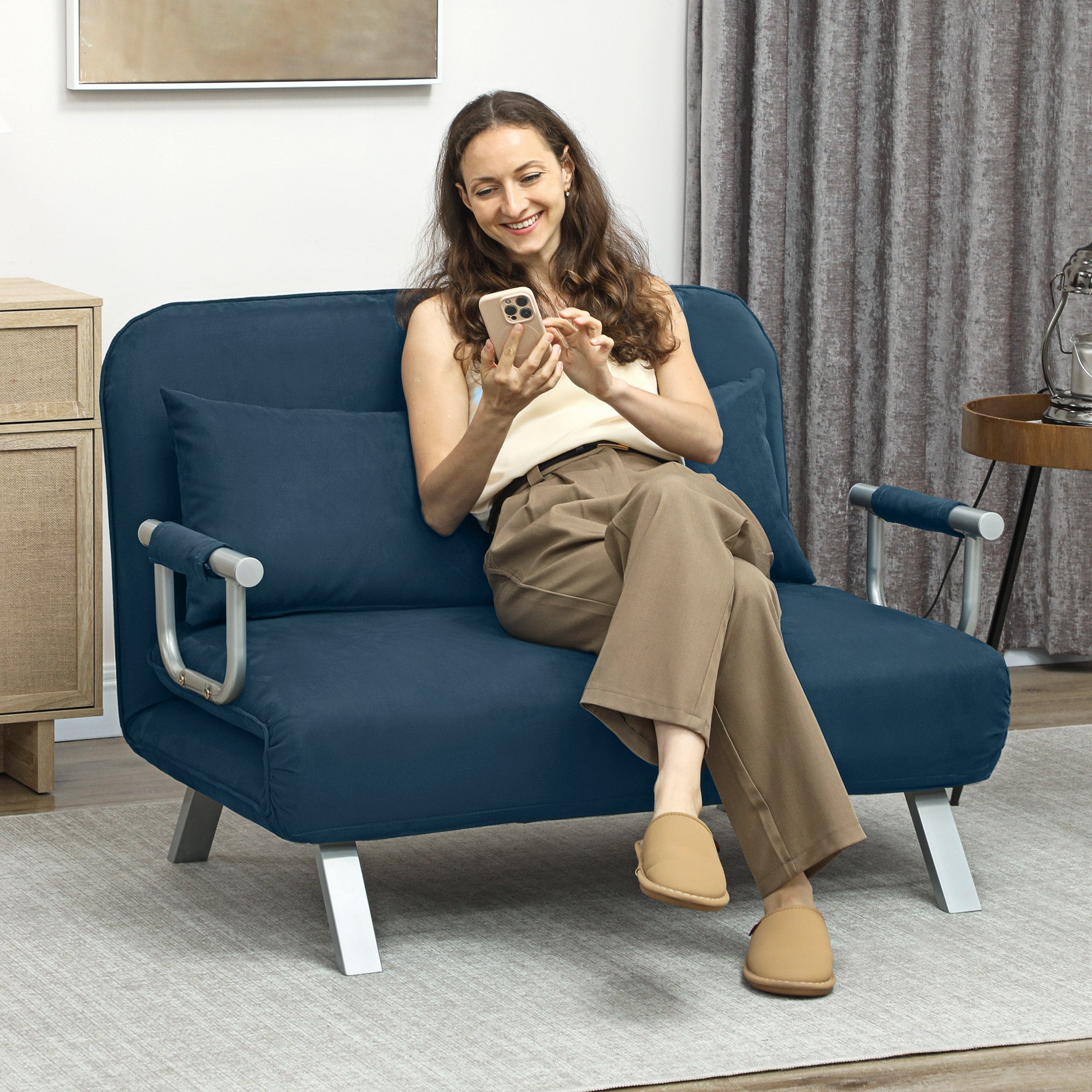 HOMCOM Two-Seater Click-Clack Sofa Bed - Navy Blue