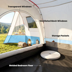 Outsunny 3 Person Tunnel Tent, Large Camping Tent with Bedroom, Living Room, Sewn-in Floor, 3 Doors, Carry Bag, 2000mm for Fishing, Hiking, Sports, Travelling, 510L x 240W x 180H cm, Blue
