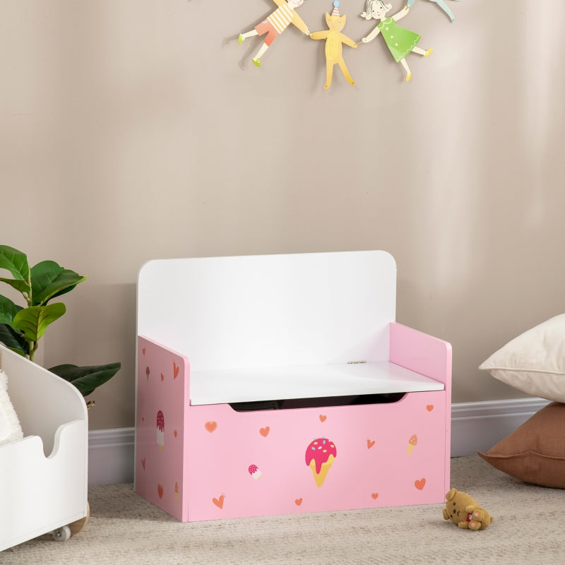 2-in-1 Kids Storage Bench, Toy Box w/ Safety Rod - Pink