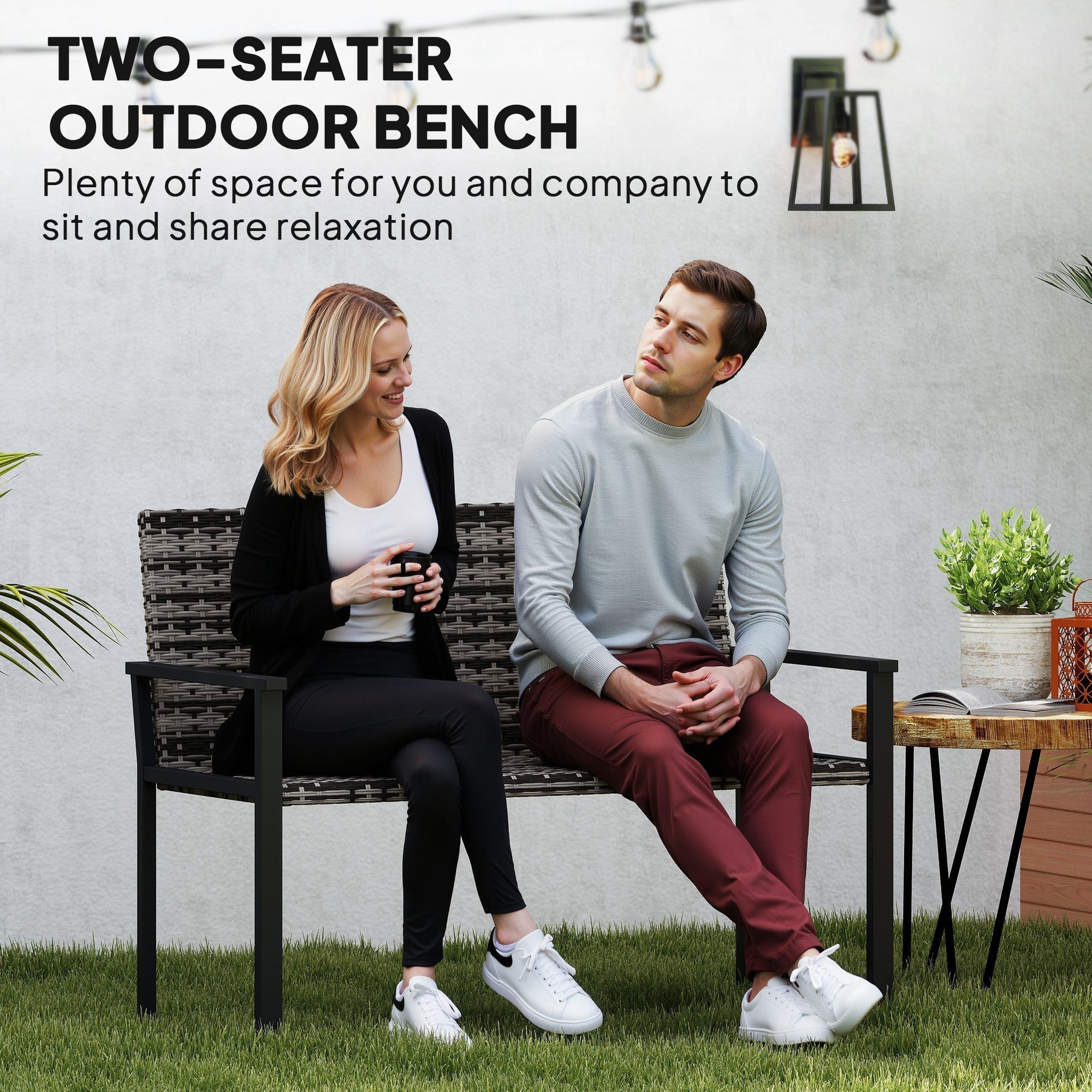 Outsunny Two-Seater Rattan Bench - Mixed Grey