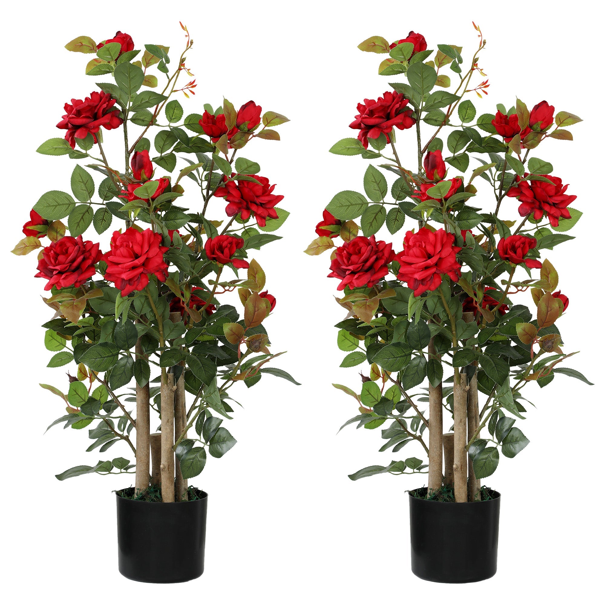 HOMCOM 90cm Artificial Rose Tree Set of 2, Decorative Fake Plant with 344 Silk Leaves 17 Flowers for Outdoor Indoor Decor, Red