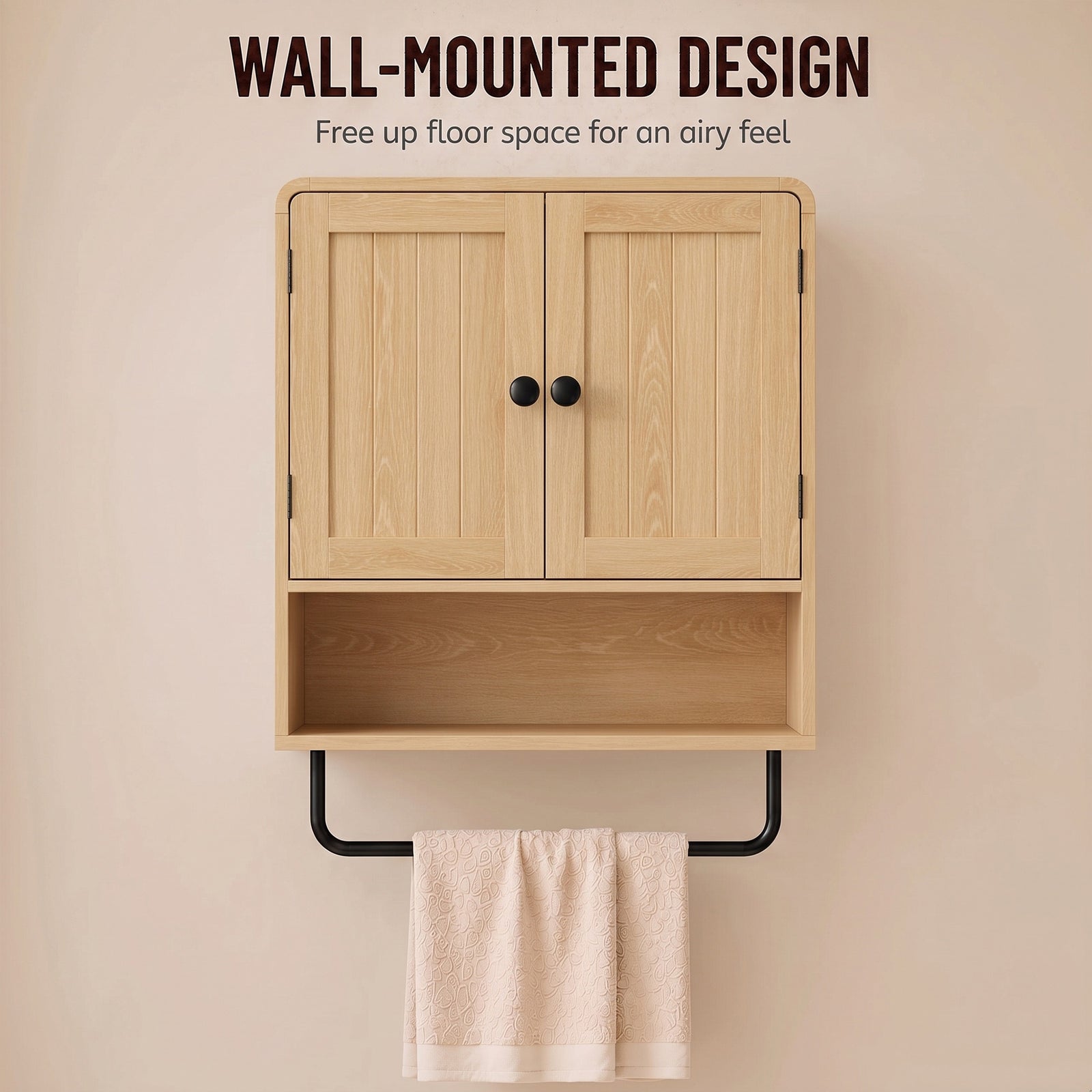 HOMCOM Bathroom Cabinet Wall Mounted, Bathroom Wall Cabinet with 2 Doors, Adjustable Shelf Storage for Toilet, Oak
