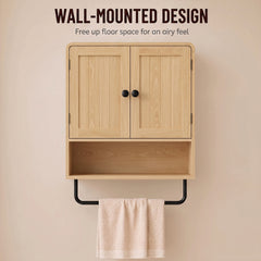 HOMCOM Bathroom Cabinet Wall Mounted, Bathroom Wall Cabinet with 2 Doors, Adjustable Shelf Storage for Toilet, Oak