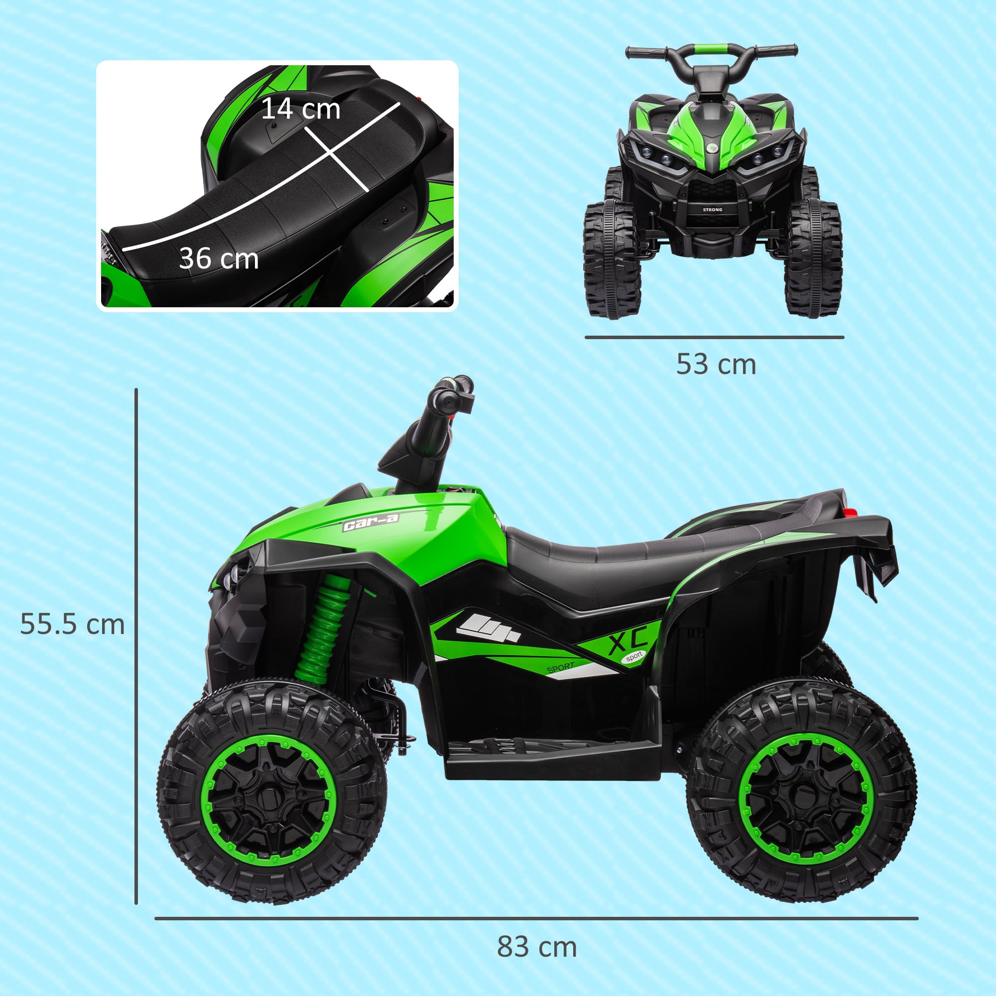 HOMCOM 12V Ride-On Quad Bike, with Music, Horn, LED Lights, for Ages 3-5 Years, Green