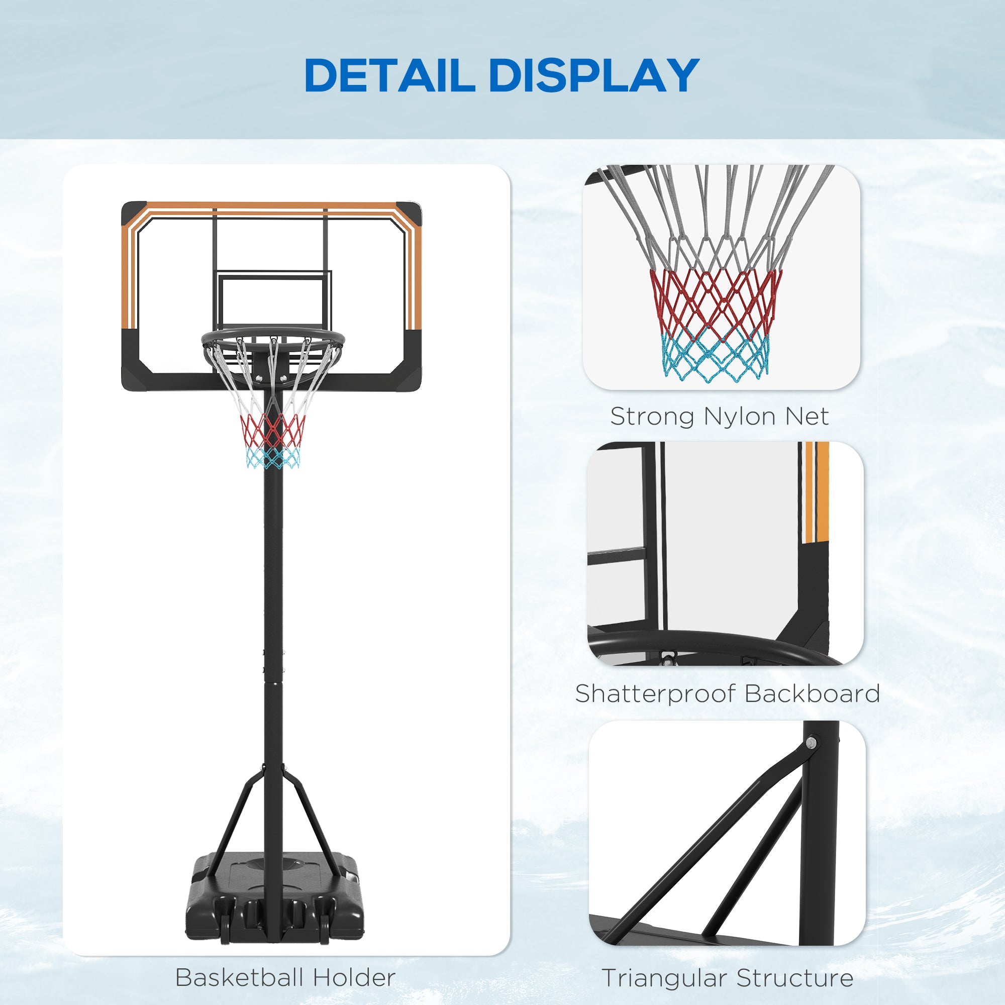 SPORTNOW Height Adjustable Basketball Stand Net Set System, Freestanding Basketball Hoop and Stand with Wheels, 182-213cm - Black