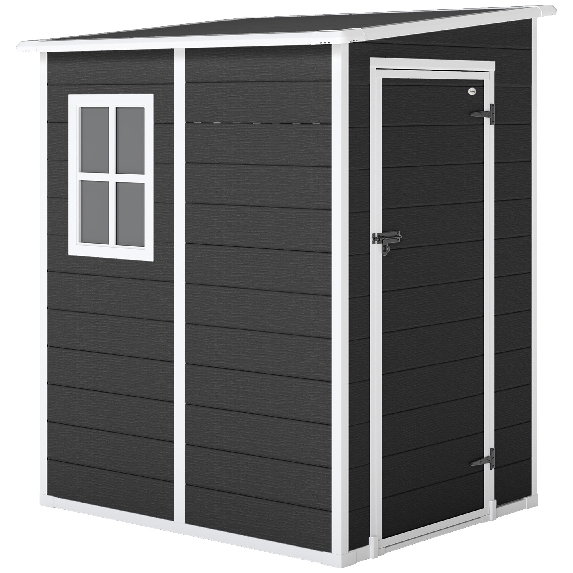 Outsunny 4'x5' Garden Storage Shed, Lean to Shed, Lockable Garden Shed with Window, Vent and Plastic Roof, Black