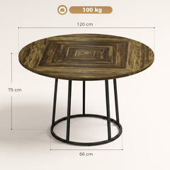 HOMCOM Dining Table Space Saving Kitchen Table Spliced Tabletop Conical Metal Base 120 cm Round Rustic Brown