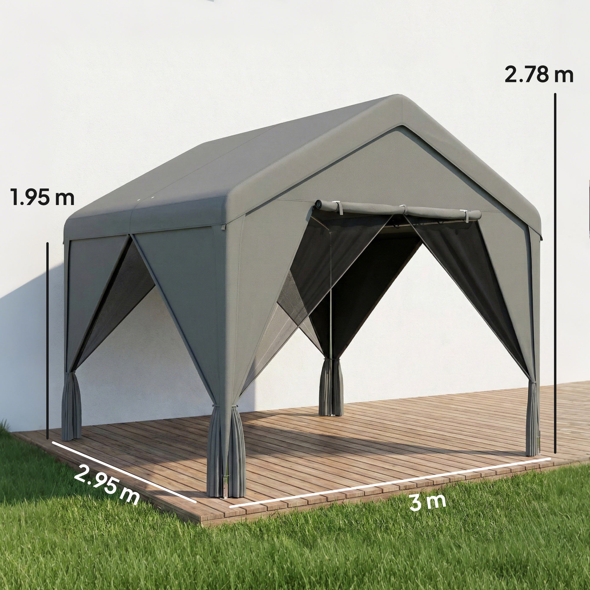 Outsunny 3 x 3 m Patio Gazebo with Netting & Curtains, Outdoor Canopy Shelter with Galvanised Steel Frame, Dark Grey
