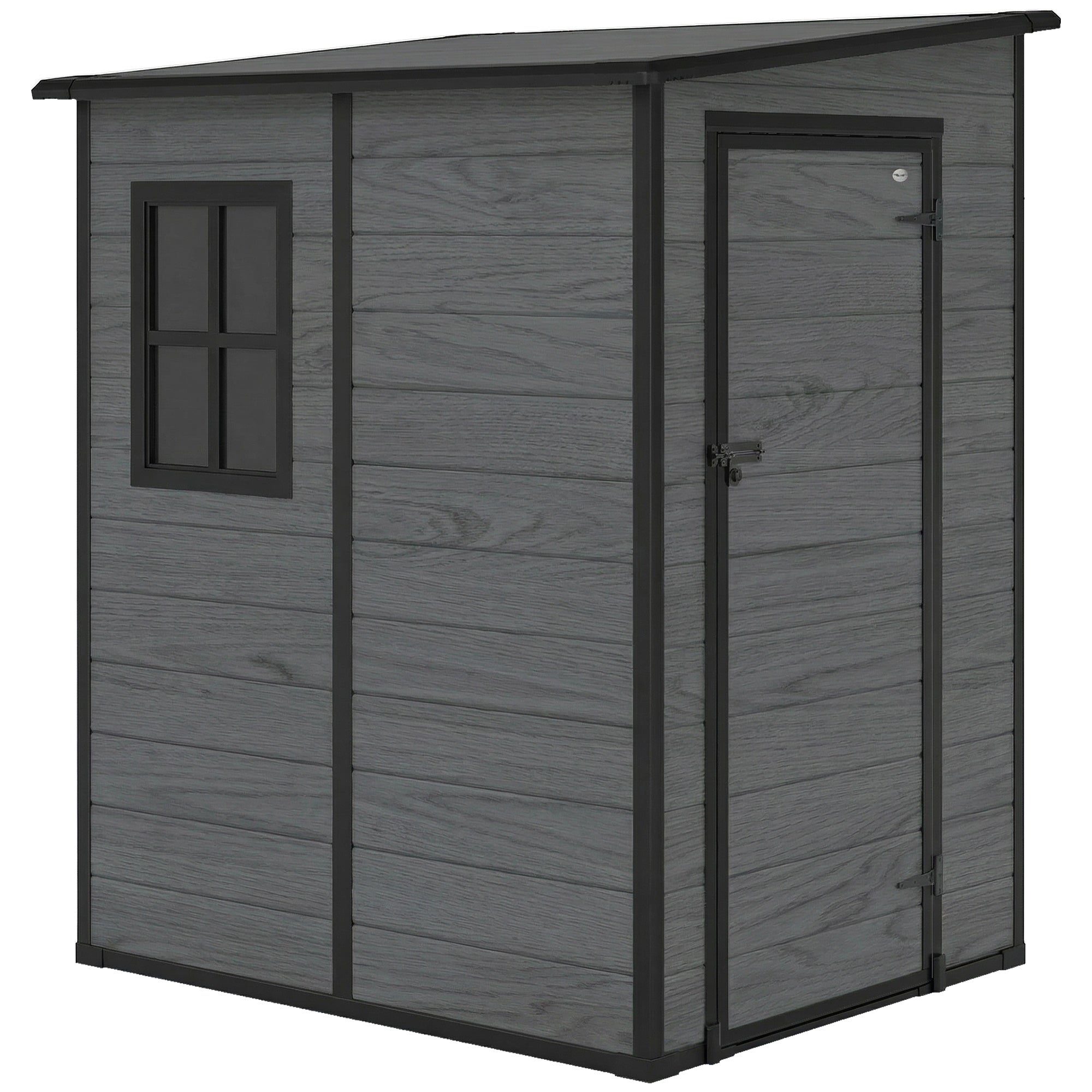 Outsunny 4'x5' Garden Storage Shed, Lean to Shed, Lockable Garden Shed with Window, Vent and Plastic Roof, Wood-Effect