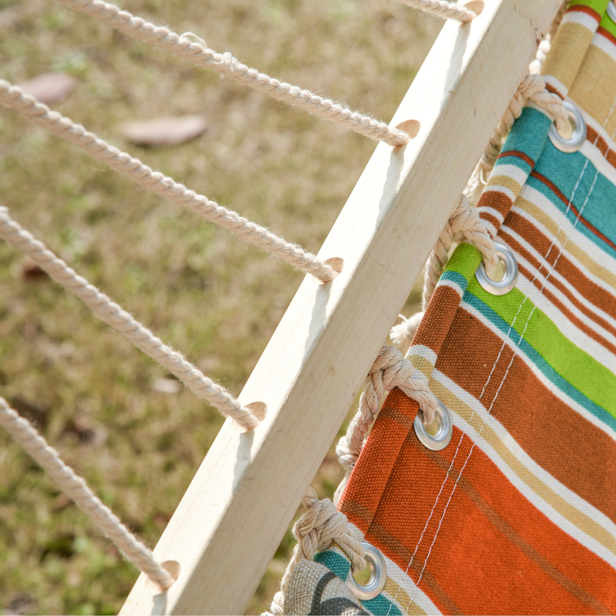 Outsunny Double Cotton Hammock Camping Swing Outdoor Garden Beach Stripe Hanging Bed with Pillow, 188 x 140 cm, 180 KG Capacity, Red