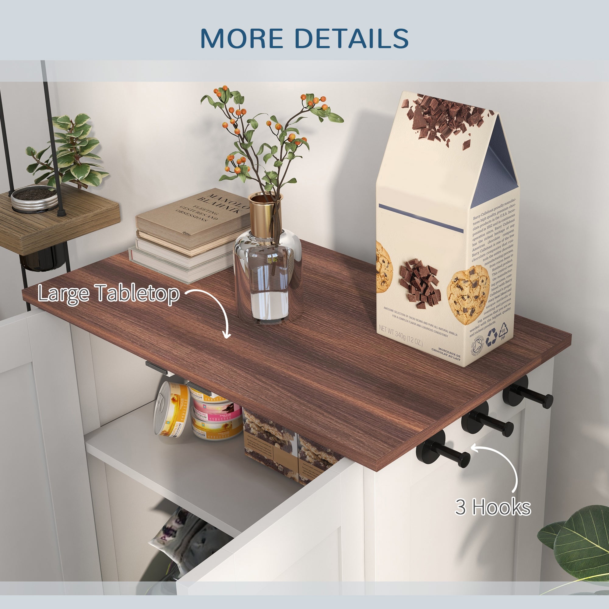 PawHut Pet Feeding Station with Raised Dog Bowls, Adjustable Panel, Hooks, White