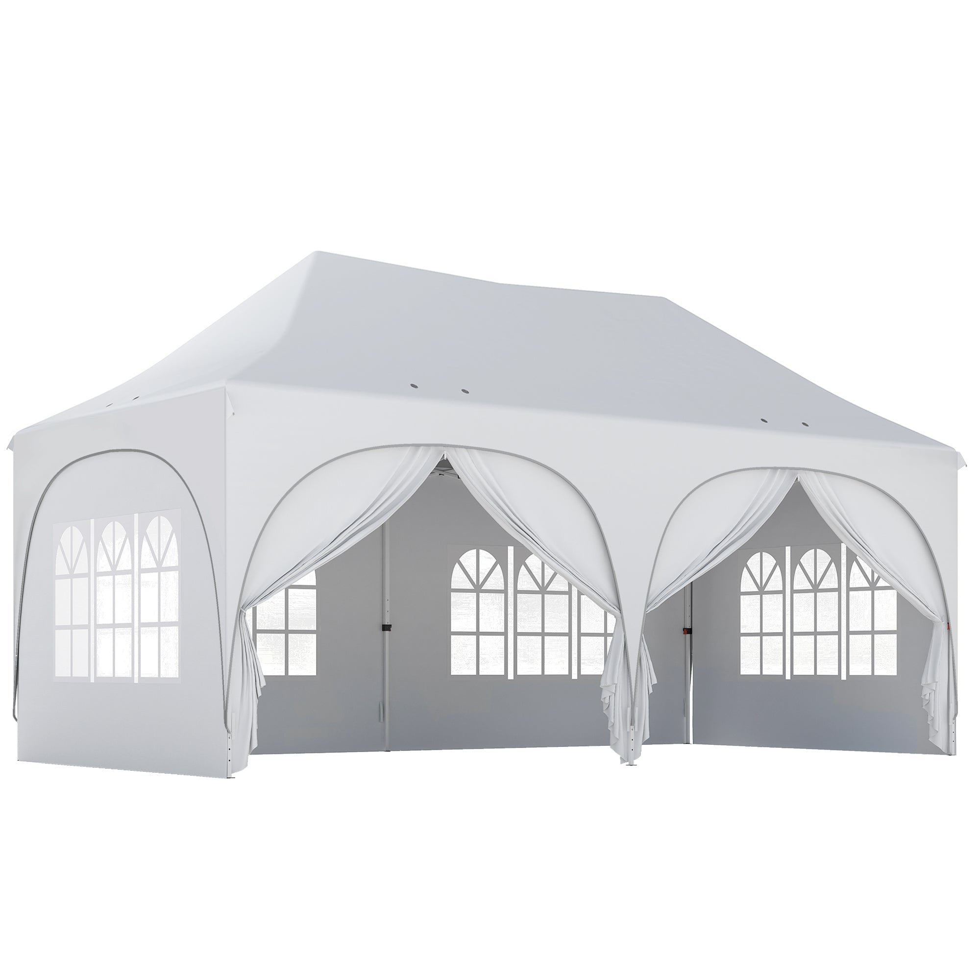 Outsunny 3 x 6m Pop Up Gazebo Shelter with Sides, 6 Sandbags, Peak Top Garden Party Tent Marquee with Carry Bag, Light Grey/White