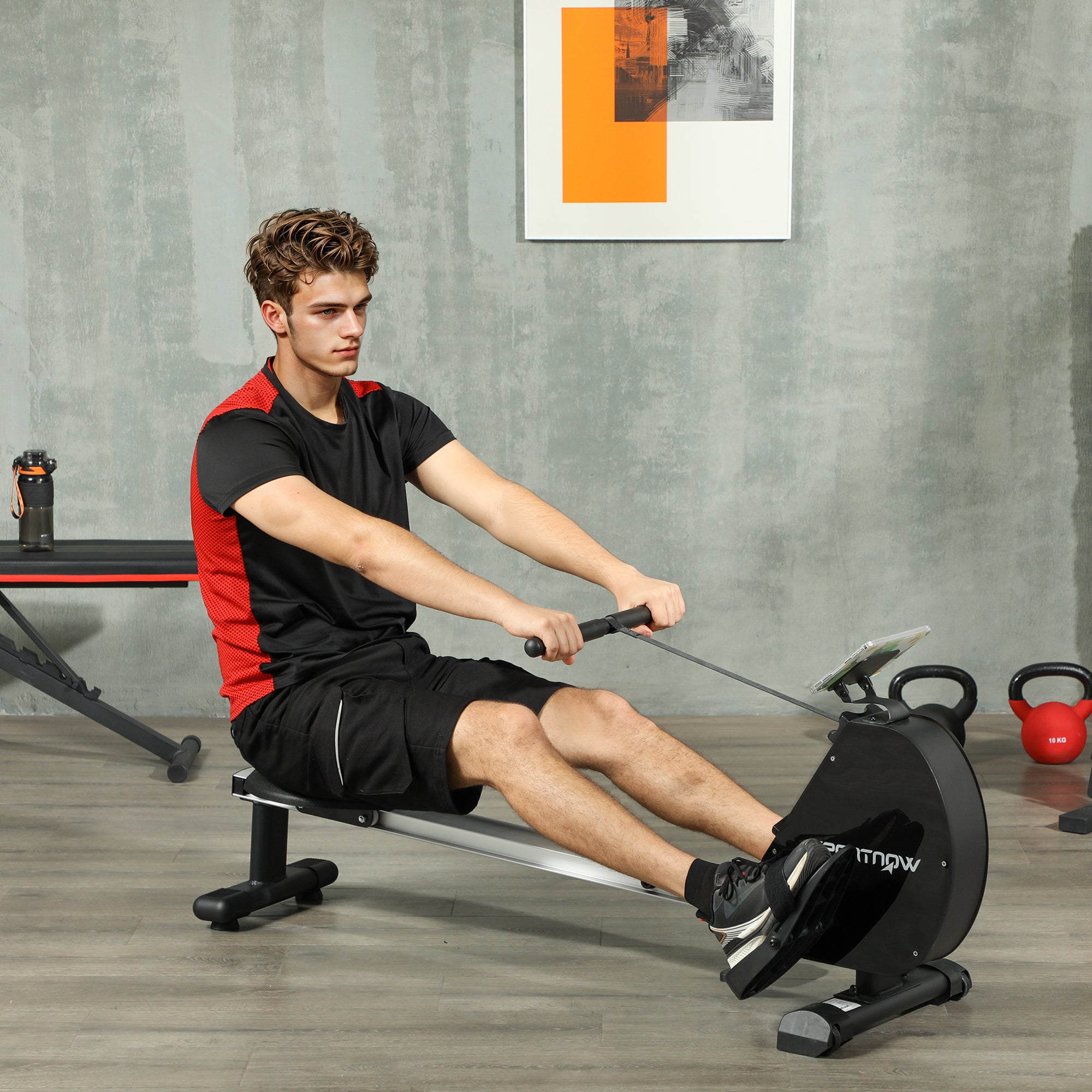 SPORTNOW Folding Magnetic Rowing Machine, with 16-Level Adjustable Resistance, Black