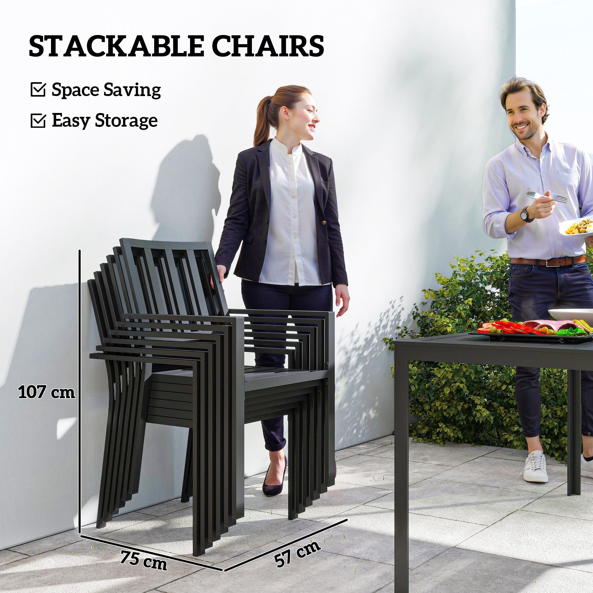 Outsunny Seven-Piece Minimal Metal Garden Dining Set, with Parasol Hole - Black