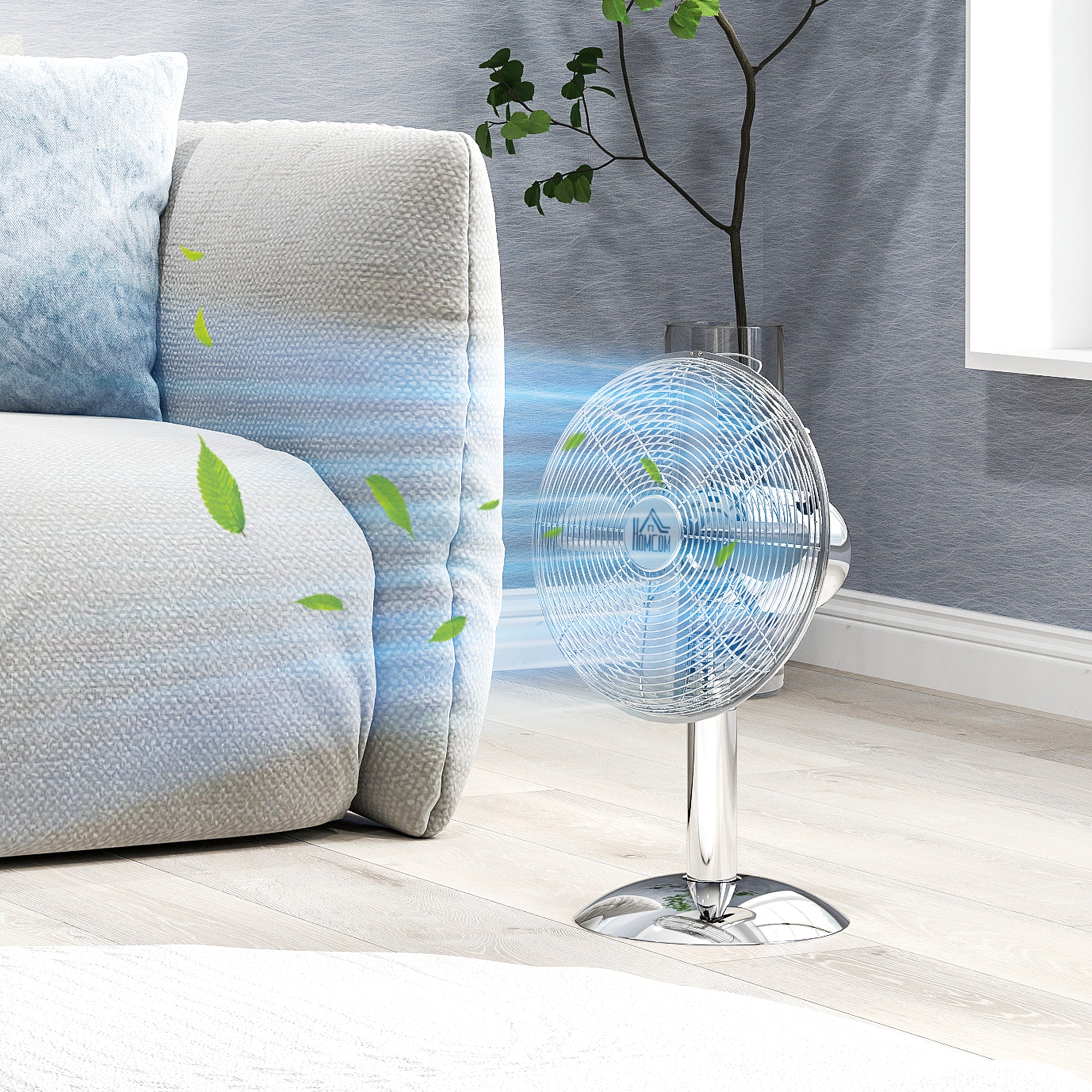 HOMCOM Three-Speed Oscillating Desk Fan - Silver-Tone