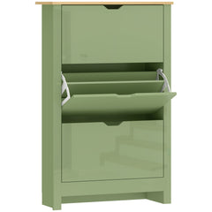 HOMCOM Slim Shoe Cabinet, Narrow Shoe Cupboard with 3 Flip Drawers, Adjustable Shelves for 18 Pairs of Shoes, High Gloss Green