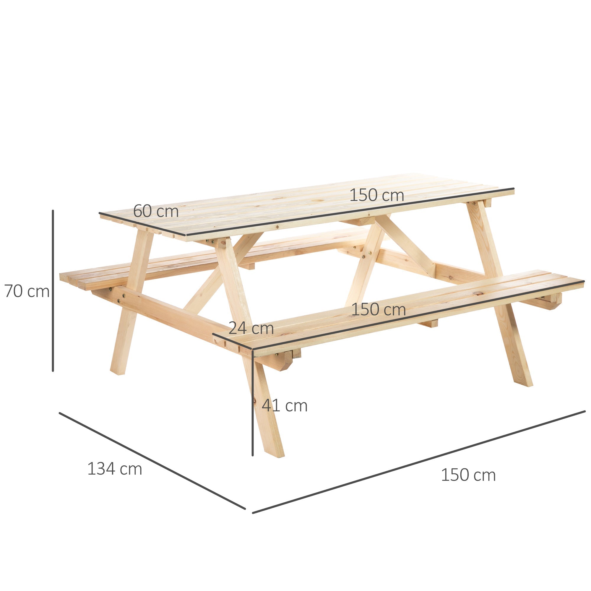 Outsunny 6 Seater Wooden Picnic Table Bench for Outdoor Garden or Patio with Parasol Cutout 150 cm Natural Wood Finish