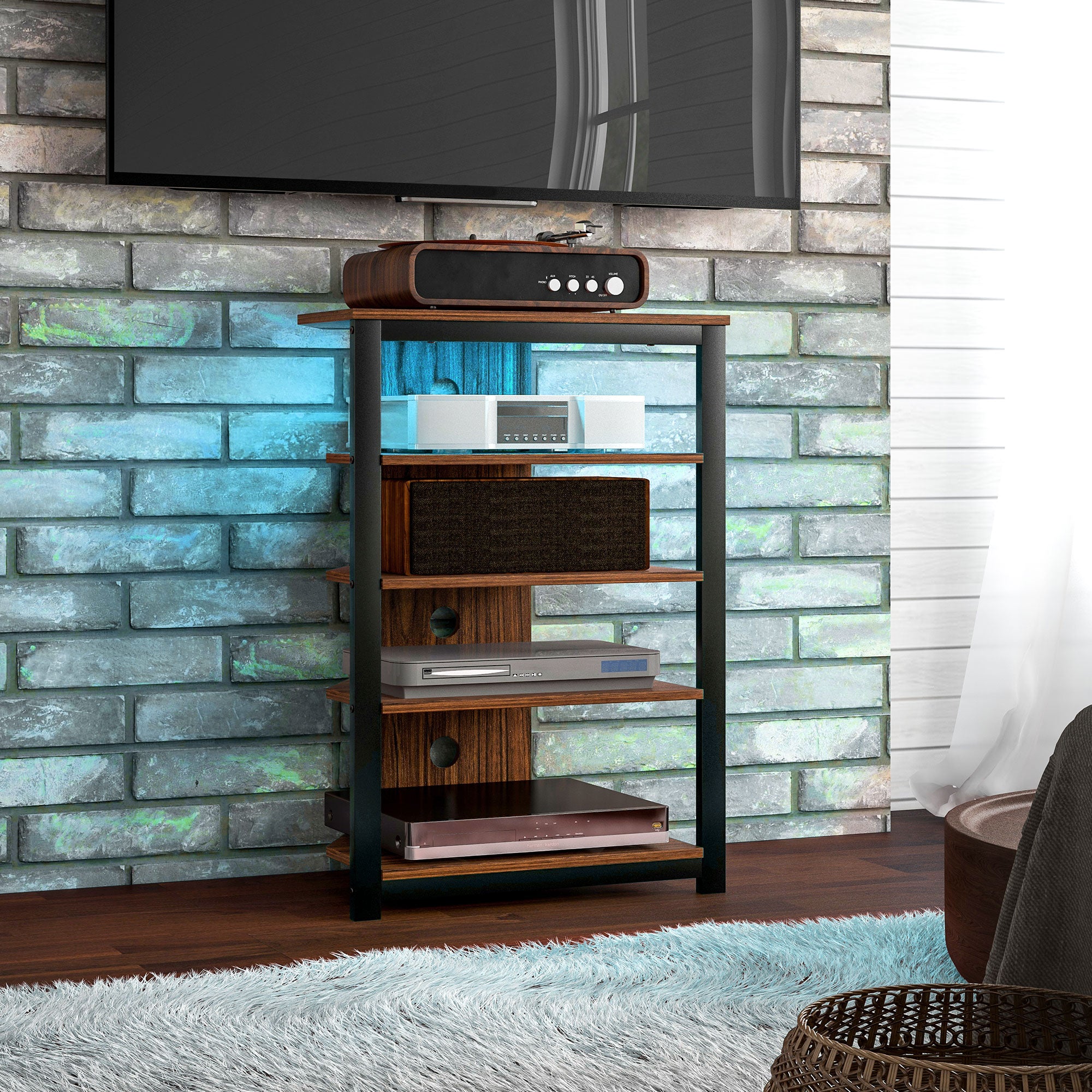 HOMCOM 4-Tier Corner TV Stand with Storage, LED Lights, Cable Management, Small TV Unit Entertainment Centre for TVs up to 29", for Living Room, Bedroom