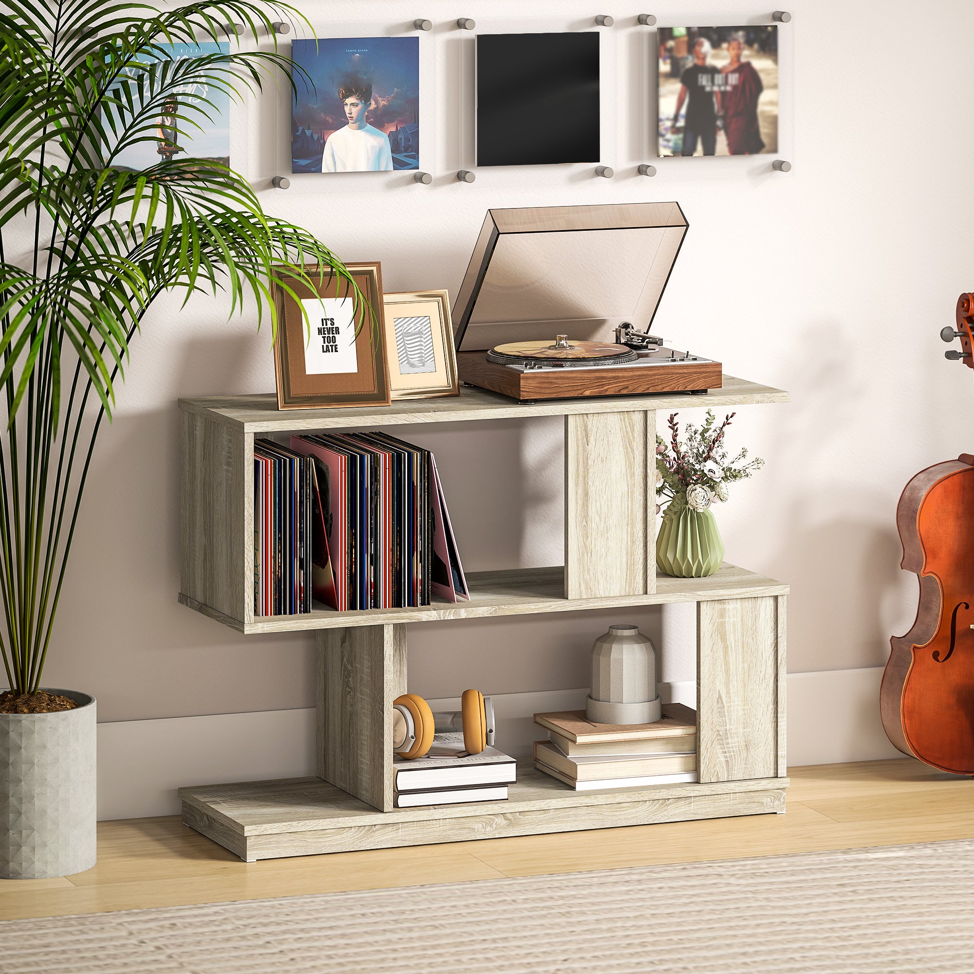 HOMCOM S-Shaped Side Table - Natural Wood Finish