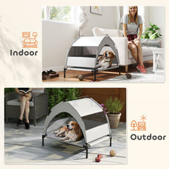 PawHut Portable Elevated Dog Bed with Removable Canopy, Cooling Raised Pet Cot for Small Medium Dogs, 76 x 61 x 70 cm