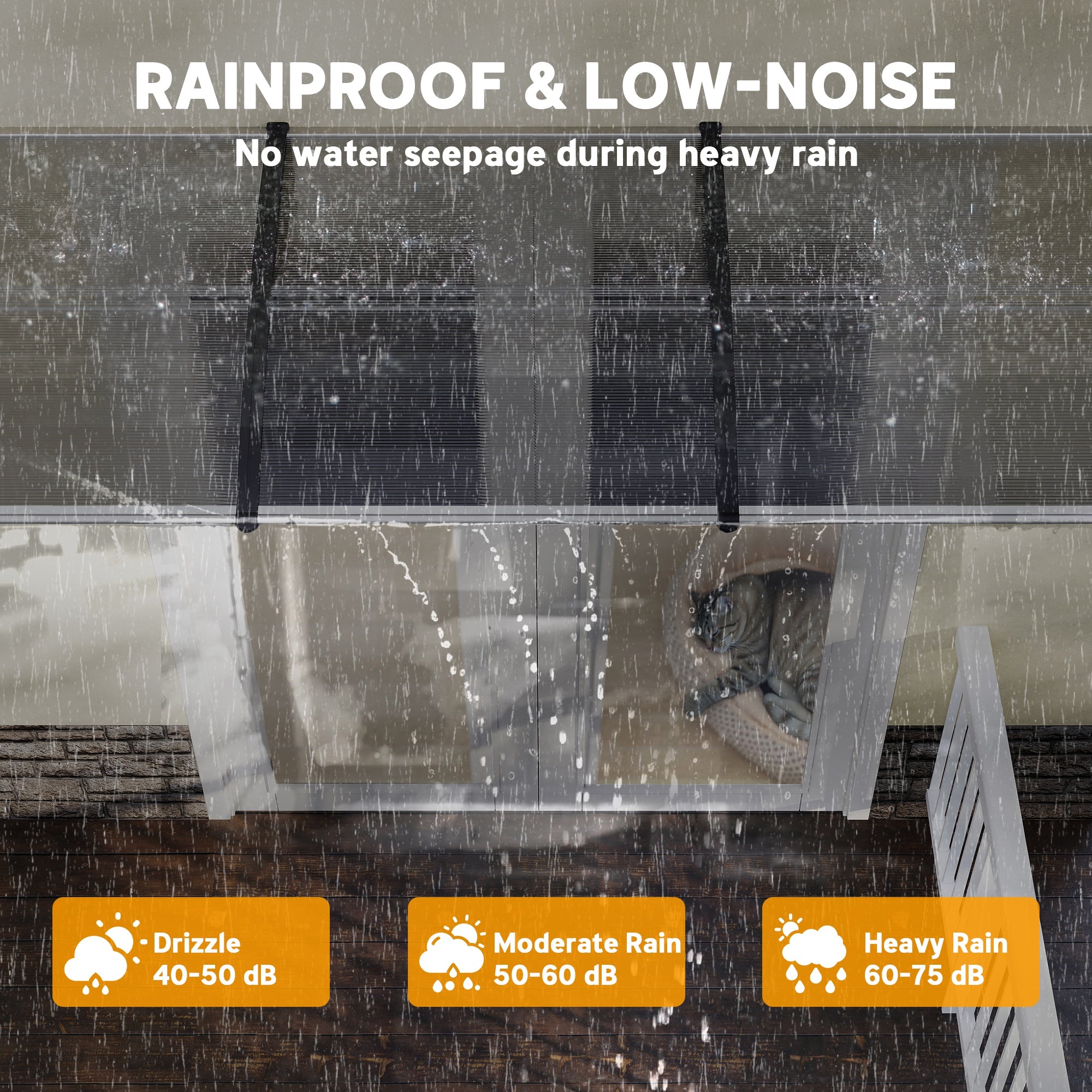 Outsunny Front Door Canopy, Outdoor Awning, 303 x 96cm Rain Shelter for Window, Porch and Front/Back Door, Clear