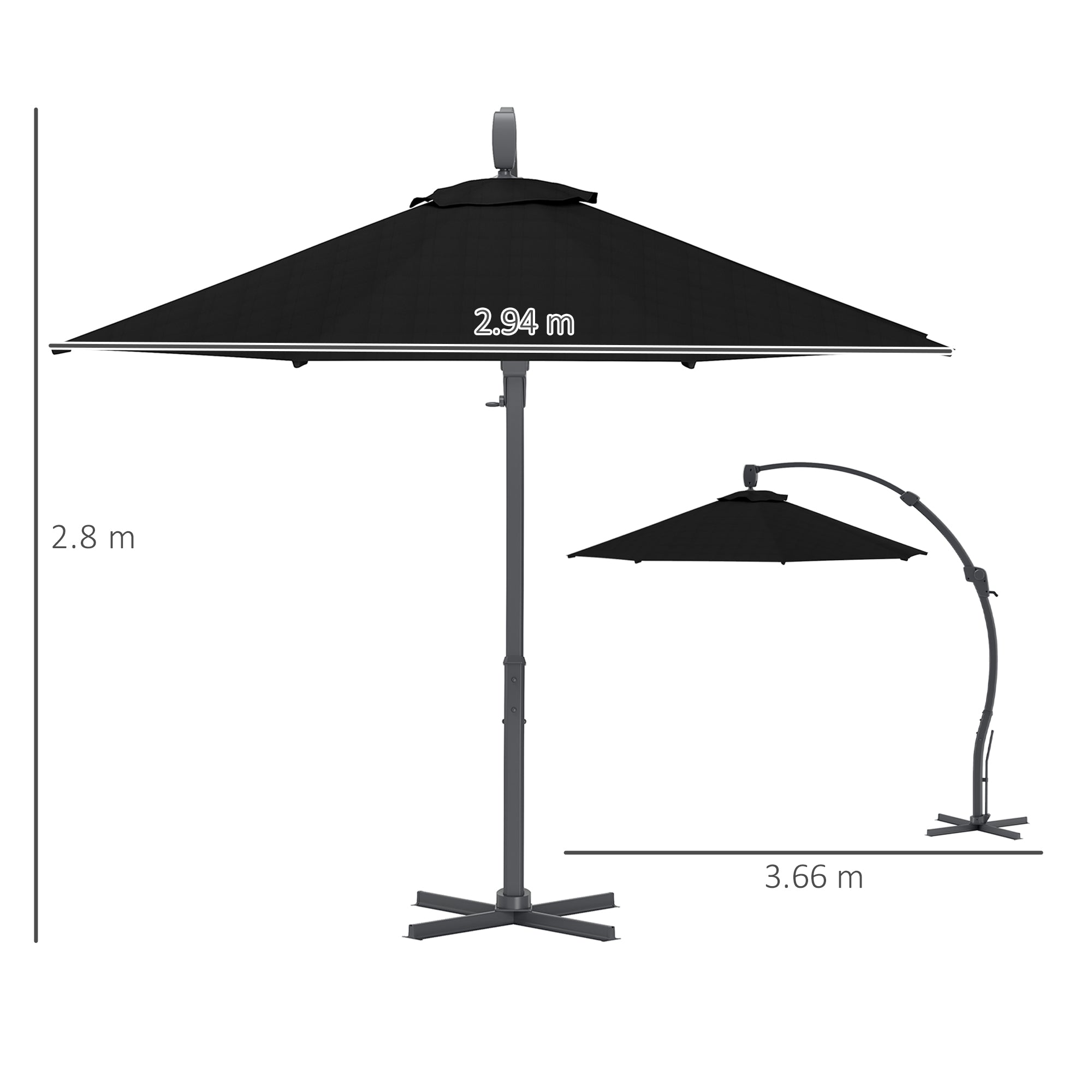 Outsunny 3(m) Garden Cantilever Parasol, Round Overhanging Umbrella with Crank Handle, Cross Base, Aluminium Frame and 360√Ç¬∞ Rotation, Banana Patio Umbrella for Outdoor Sun Shade, Black
