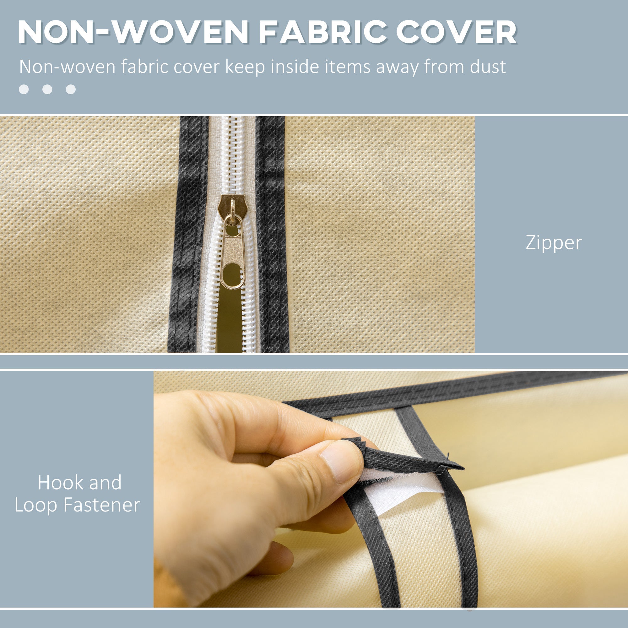 HOMCOM Fabric Wardrobe, Portable Wardrobe with 6 Shelves, 1 Hanging Rail, Foldable Closets, 103 x 43 x 162.5 cm, Cream White