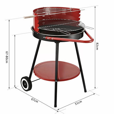 Charcoal BBQ Trolley Grill - Red