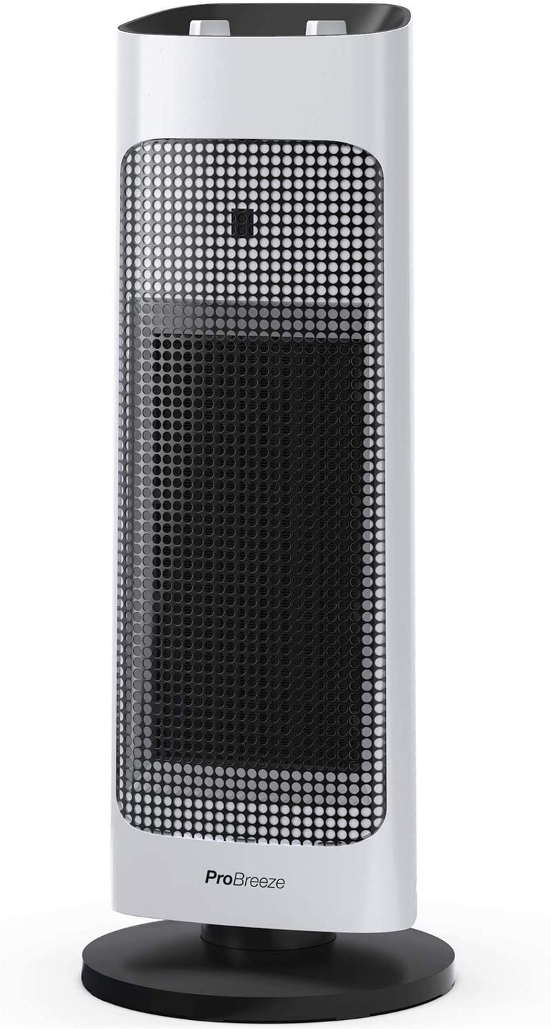 Pro Breeze® 2000W Ceramic Tower Fan Heater with Automatic Oscillation, Built-in Thermostat & 2 Heat Settings