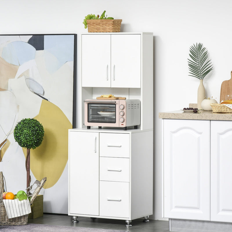 Modern Kitchen Pantry Cabinet Storage Cupboard With Open Countertop - White